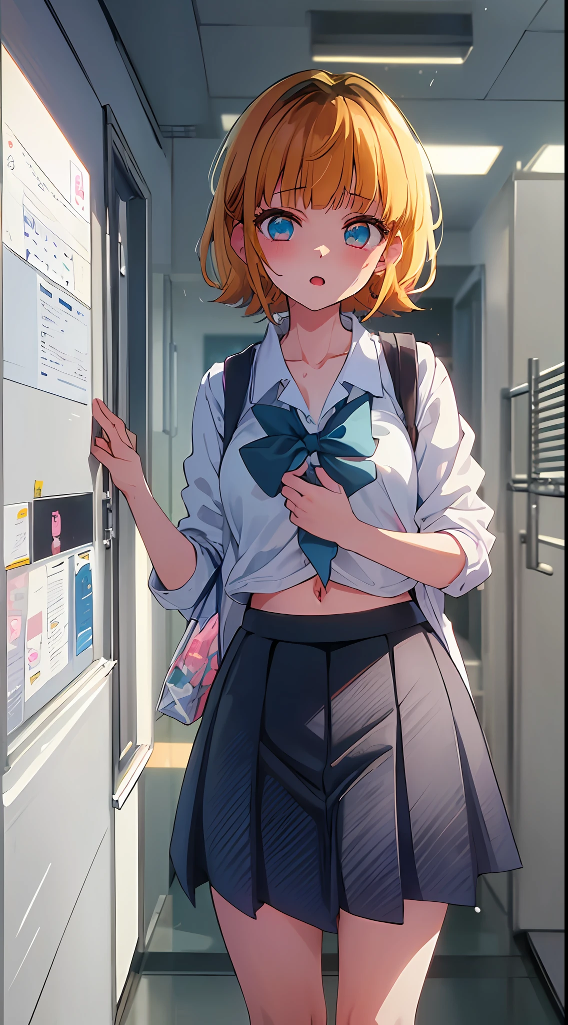 Full body, full body illustration, best illustration, schoolchildren,
High School Uniform, (((Highest Quality)), (Masterpiece)), (Details: 1.4), Anatomical, Award-winning concept art, Beautiful, Fine Detail, Portrait, Look Viewer, (Full Body View)), 1 Girl, Full Body, Solo, 6 Years Old, Schoolchild, Child Actor, Golden and Brown Hair, Short Hair, Blue and Pink Eyes, Big Eyes, Underwear, Panties, Skirt, White Panties, Wet, Shirt, Wet Clothes, skirt lift, blush, classroom, navel, clothing lift, simple background, lifting clothes, uniform, Japan cute school uniform, look away, short sleeve, loli, skinny, elementary, school movie Last Scene direction, loli, baby face, cute, young appearance, fantastic visual depiction, professional effect, beautiful girl, petite girl, sweaty transparent clothes, unevenness, absurdity,(( Summer clothes are a white jacket with a blue-gray gingham sailor collar and a white and black tie collar. Skirt length, how to tie a tie))