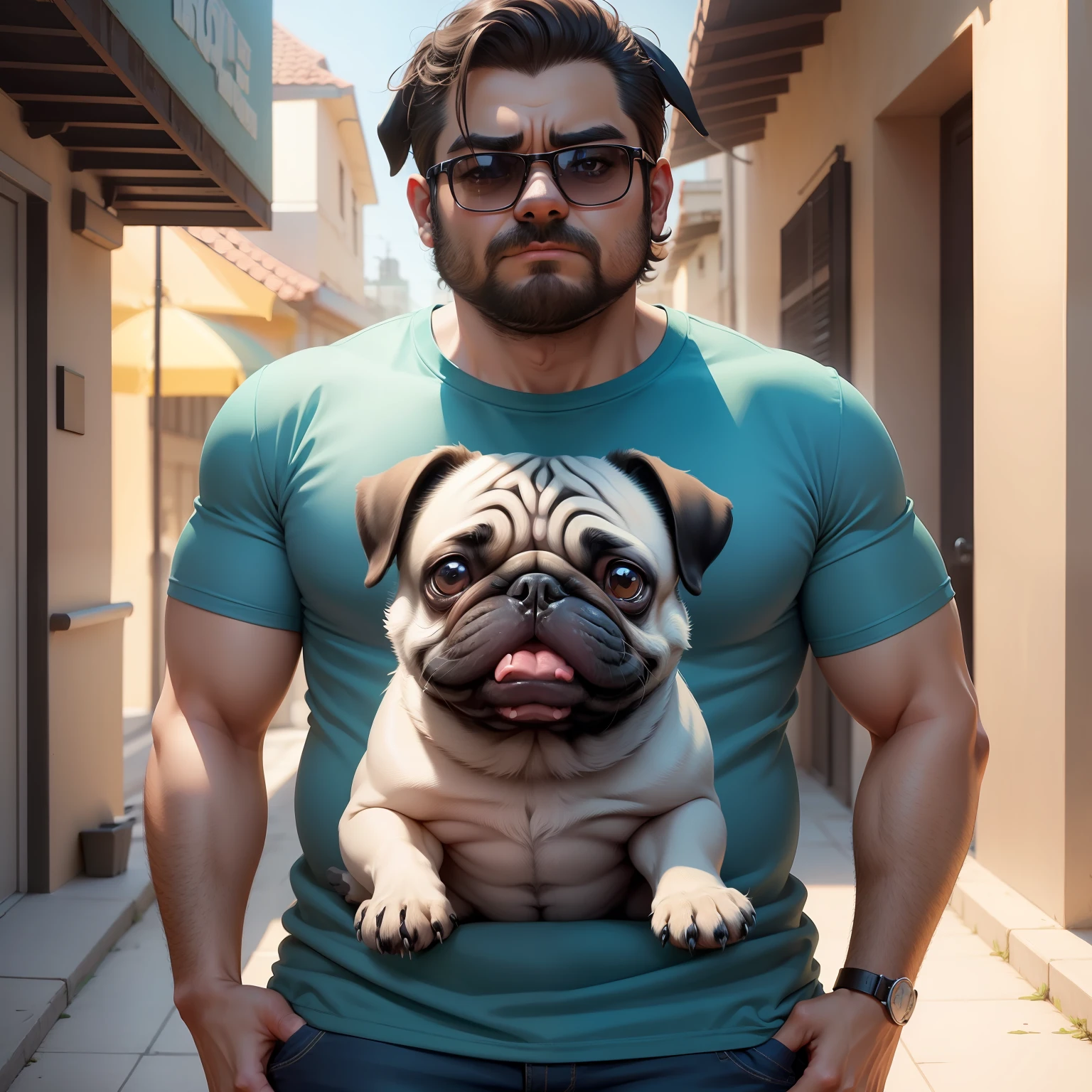 (estampa de camisa) cartoon, (com tintas escorrendo), cachorro pug, HD, 8k
