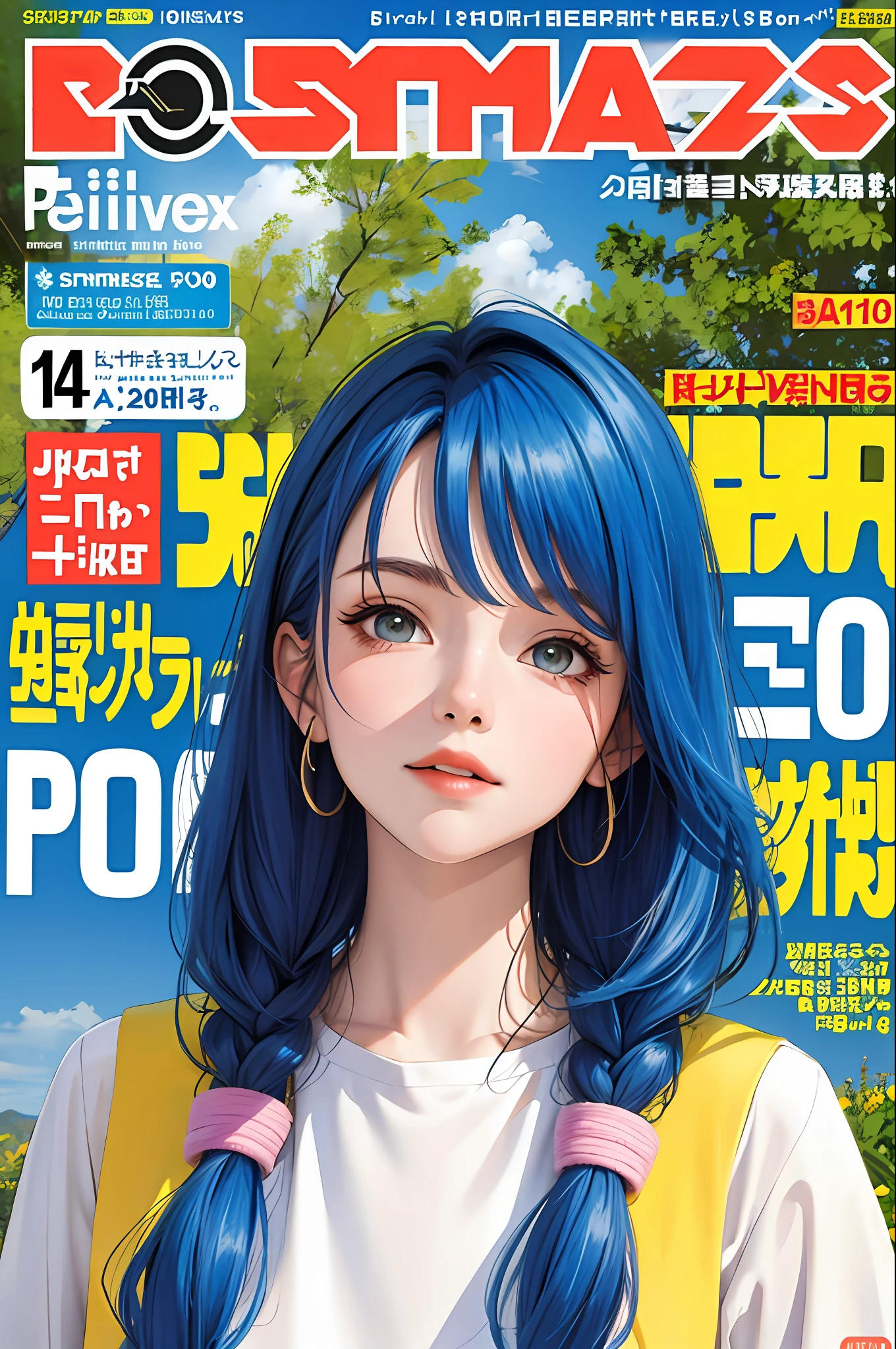 masterpiece, best quality, spring outfit, colorful hair, outdoor, magazine cover ,upper body,