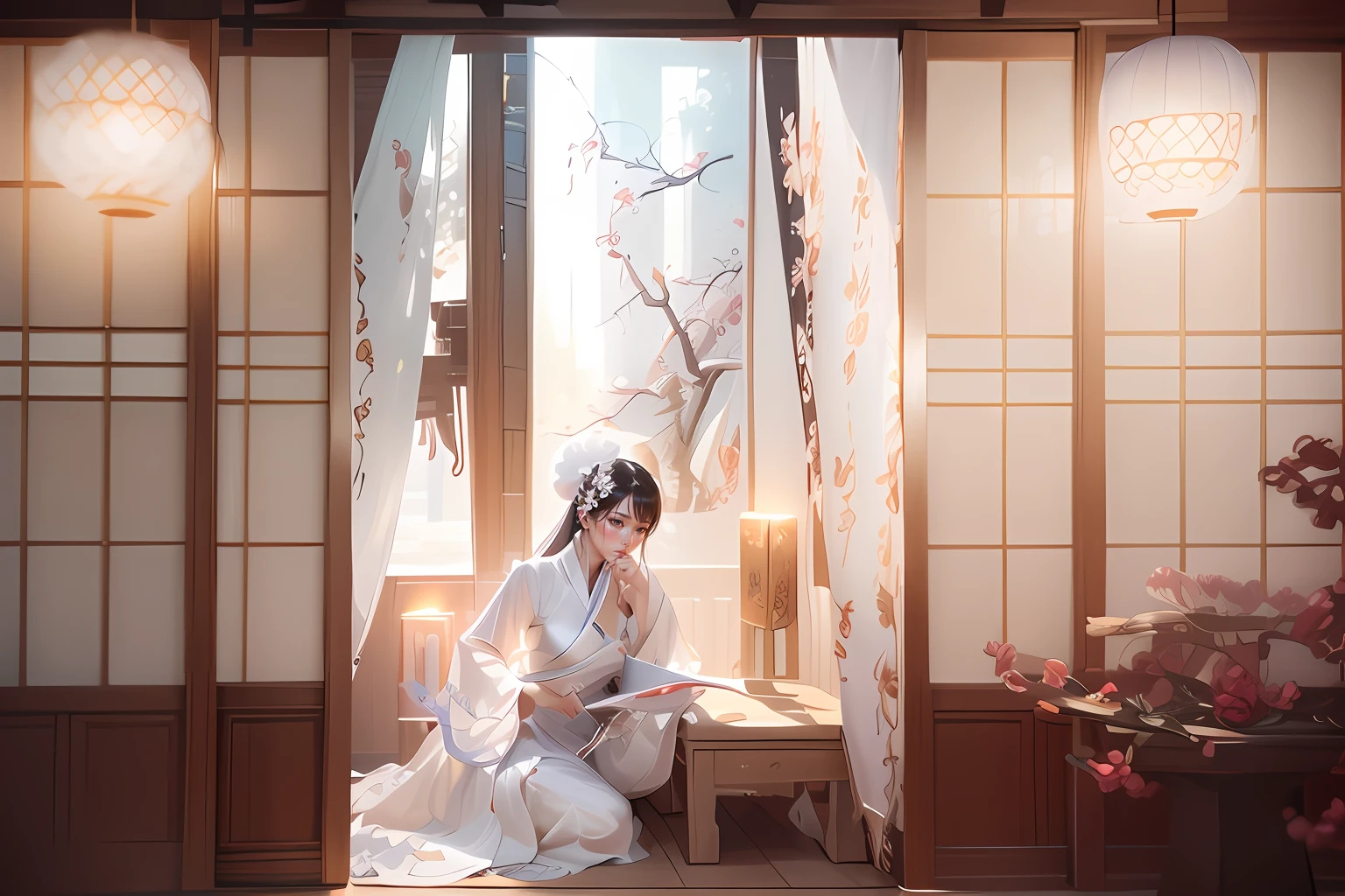 Close-up of a woman in a white dress,a character portrait by Yang J,The popularity of CGsociety,Fantasyart,Beautiful character painting,Guviz-style artwork,Guvitz,White Hanfu,Flowing white robe,full-body wuxia,epic exquisite character art,Stunning character art,beautiful female assassin