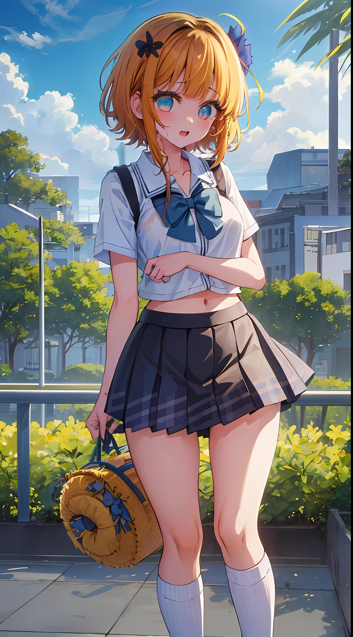 Full body, full body illustration, best illustration, elementary school student, realistic and elaborate uniform,
High School Uniform, (((Highest Quality)), (Masterpiece)), (Details: 1.4), Anatomical, Award-winning concept art, Beautiful, Fine Detail, Portrait, Look Viewer, (Full Body View)), 1 Girl, Full Body, Solo, 6 Years Old, Schoolchild, Child Actor, Golden and Brown Hair, Short Hair, Blue and Pink Eyes, Big Eyes, Underwear, Panties, Skirt, White Panties, Wet, Shirt, Wet Clothes, skirt lift, blush, classroom, navel, clothing lift, simple background, lifting clothes, uniform, Japan cute school uniform, look away, short sleeve, loli, skinny, elementary, school movie Last Scene direction, loli, baby face, cute, young appearance, fantastic visual depiction, professional effect, beautiful girl, petite girl, sweaty transparent clothes, unevenness, absurdity,(( Summer clothes are gingham check skirt and white shirt with short-sleeved collar))), golden and brown hair