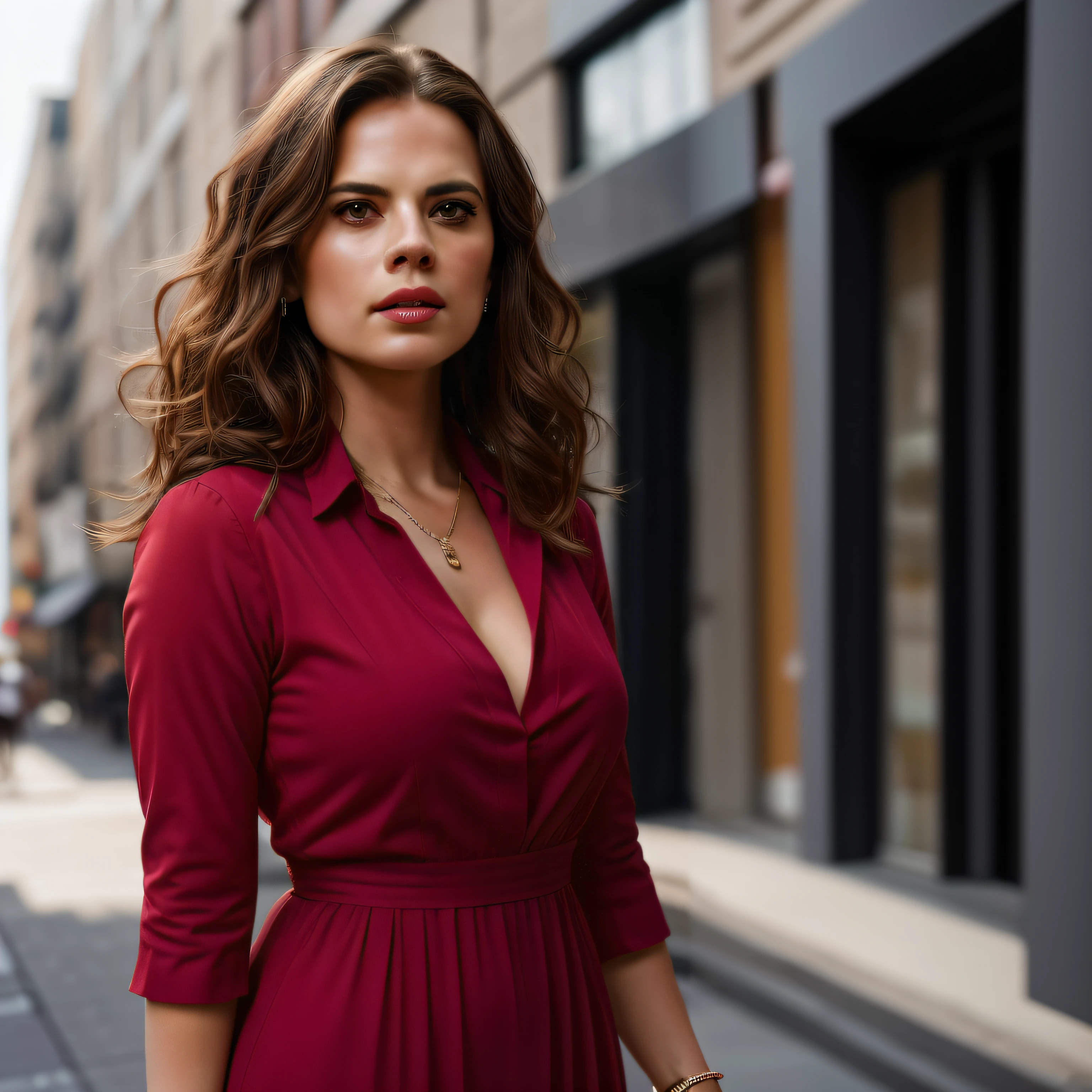 arafed woman in a red dress standing on a city street, red dress, wearing a red dress, in a red dress, wearing red dress, attractive woman, girl wears a red dress, gorgeous woman, elegant red dress, woman in dress, christina kritkou, lovely woman, beautiful woman, brunette woman, wearing a red outfit, sophisticated young woman