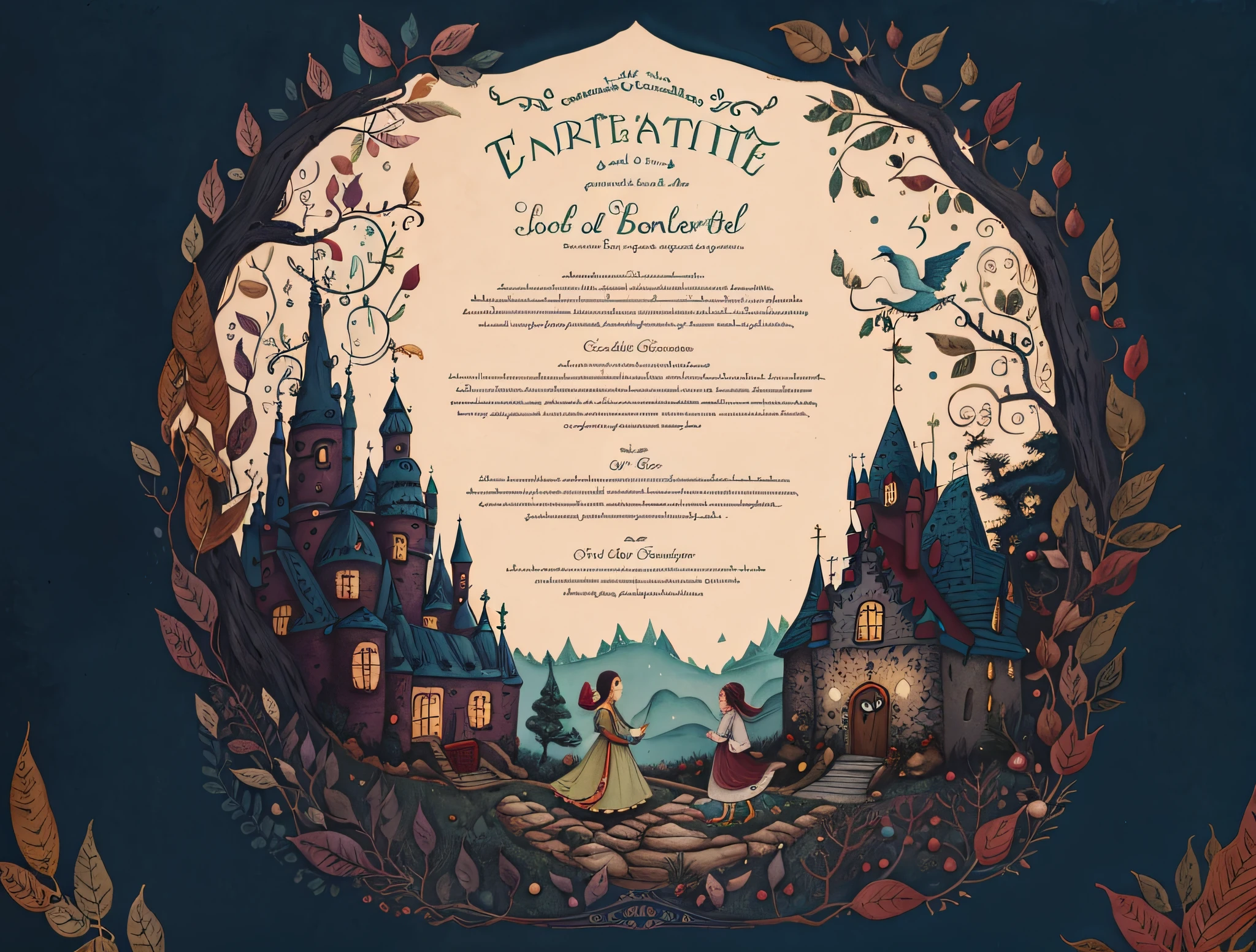 Certified with a beautiful fairytale folk aesthetic, cores lindas, fada, vetor, storybook illustration art, hiper detalhes, cute aesthetics, foco nítido, Denoise, 8k, estilo de arte de desenho bonito, Arte Digital