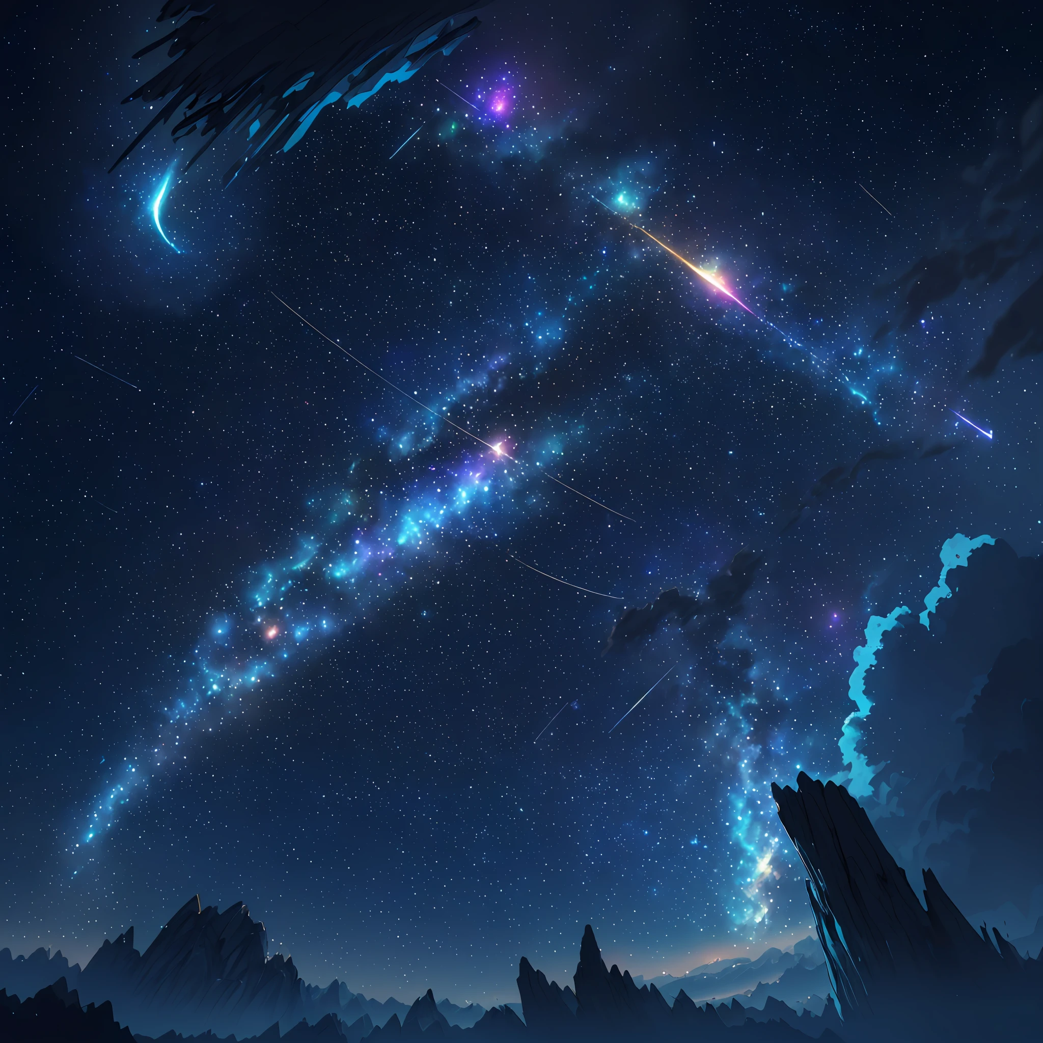 Create an evocative image of outer space with a comet and a blue tail, You can draw a bright comet with a long bluish tail, moving toward a distant star. The background may be a dark sky full of twinkling stars, com algumas nebulosas coloridas ao fundo. For the technique, You can experiment with different shading styles and light effects to give depth and brightness to the comet and stars. Some artists you can be inspired by are: @pixel_stays ou @pixel_dreams_. And for the camera, You can use a smartphone with an image editing app or a digital camera with a macro lens to capture sharp detail.