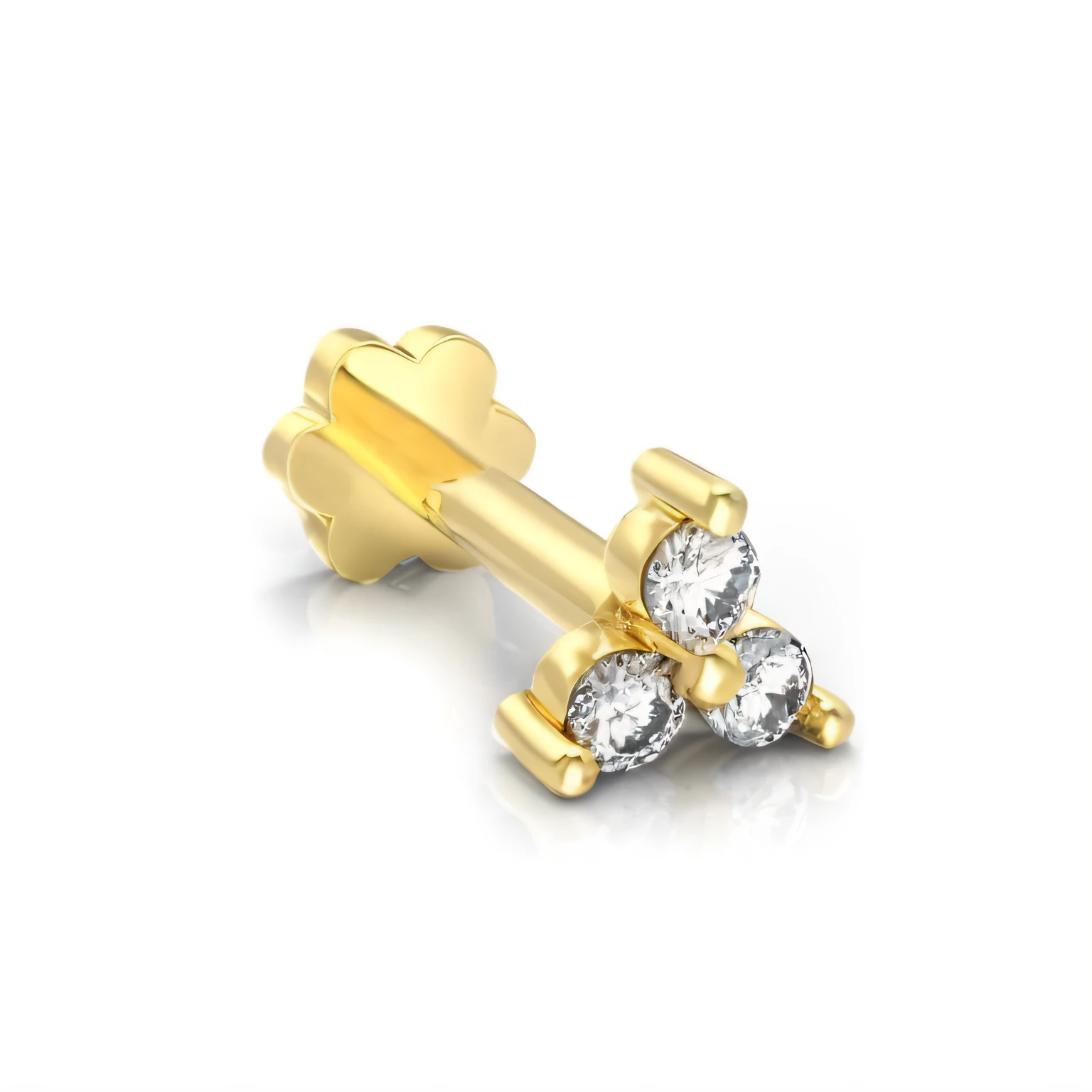 um close up de um par de pinos de nariz de ouro e diamante, "Diamantes, brinco de ouro, penetrante, anel nasal, Perfurado, com pedras preciosas cintilantes no topo, foto de produto de alto detalhe, banhado a ouro, penetrante no nariz, ouro dourado e diamantes, 9 mil, 9k, micro detalhado, pequenos brincos cravejados, ouro realista, 3D 16K, decoration