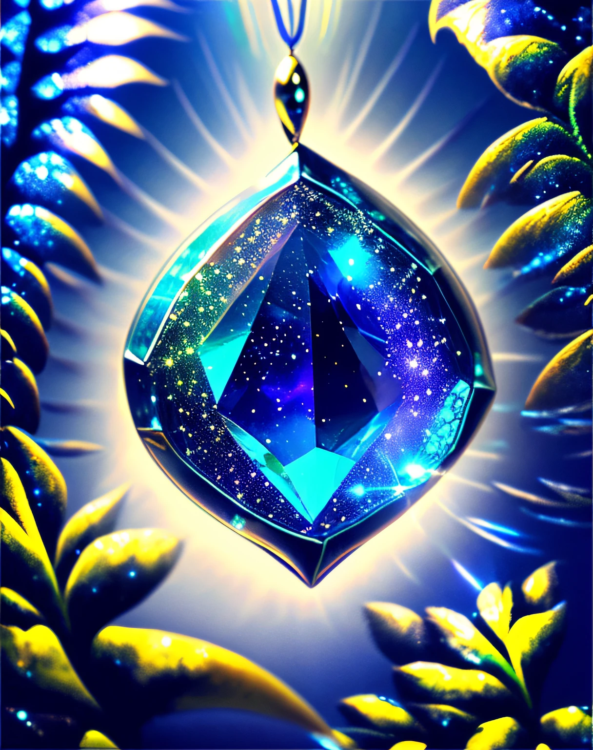 Suspended in the air,White wings,in jungle,Super refined,Pedras preciosas,blue colors,immensity,glittery,A rainbow of light,Surrounded by light,The details are mysterious,Gemstones exude magic ((The most mysterious)), ((With magic))