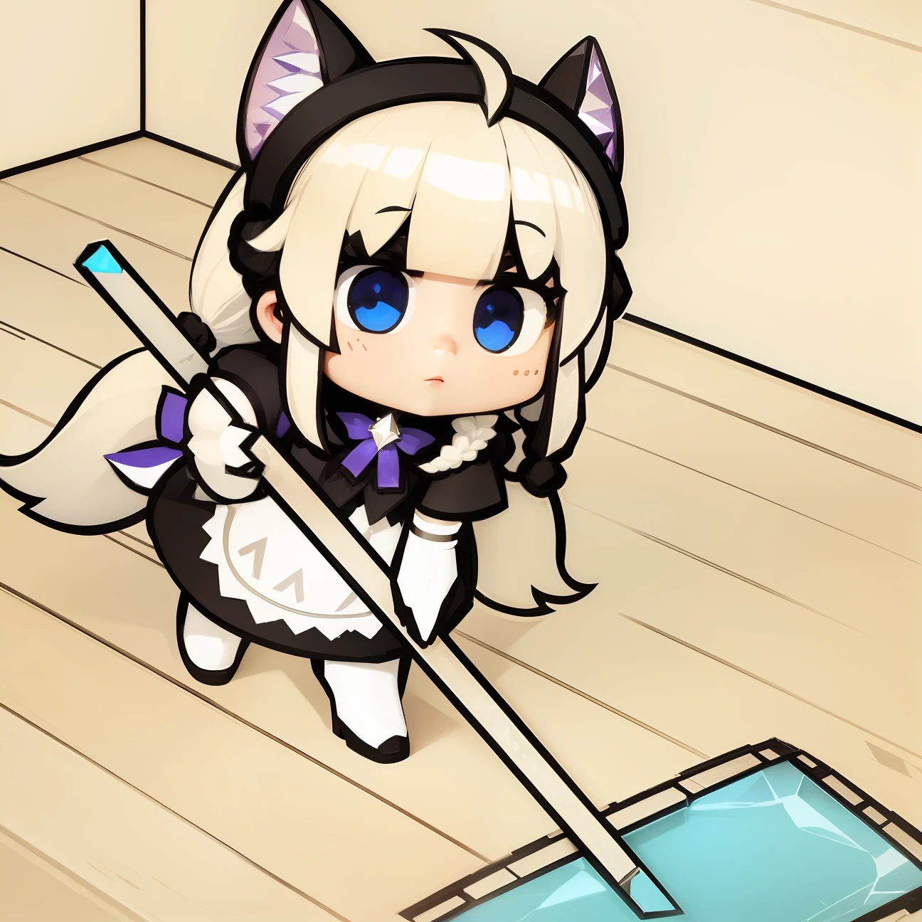 white color hair，There are crystal horns on the head