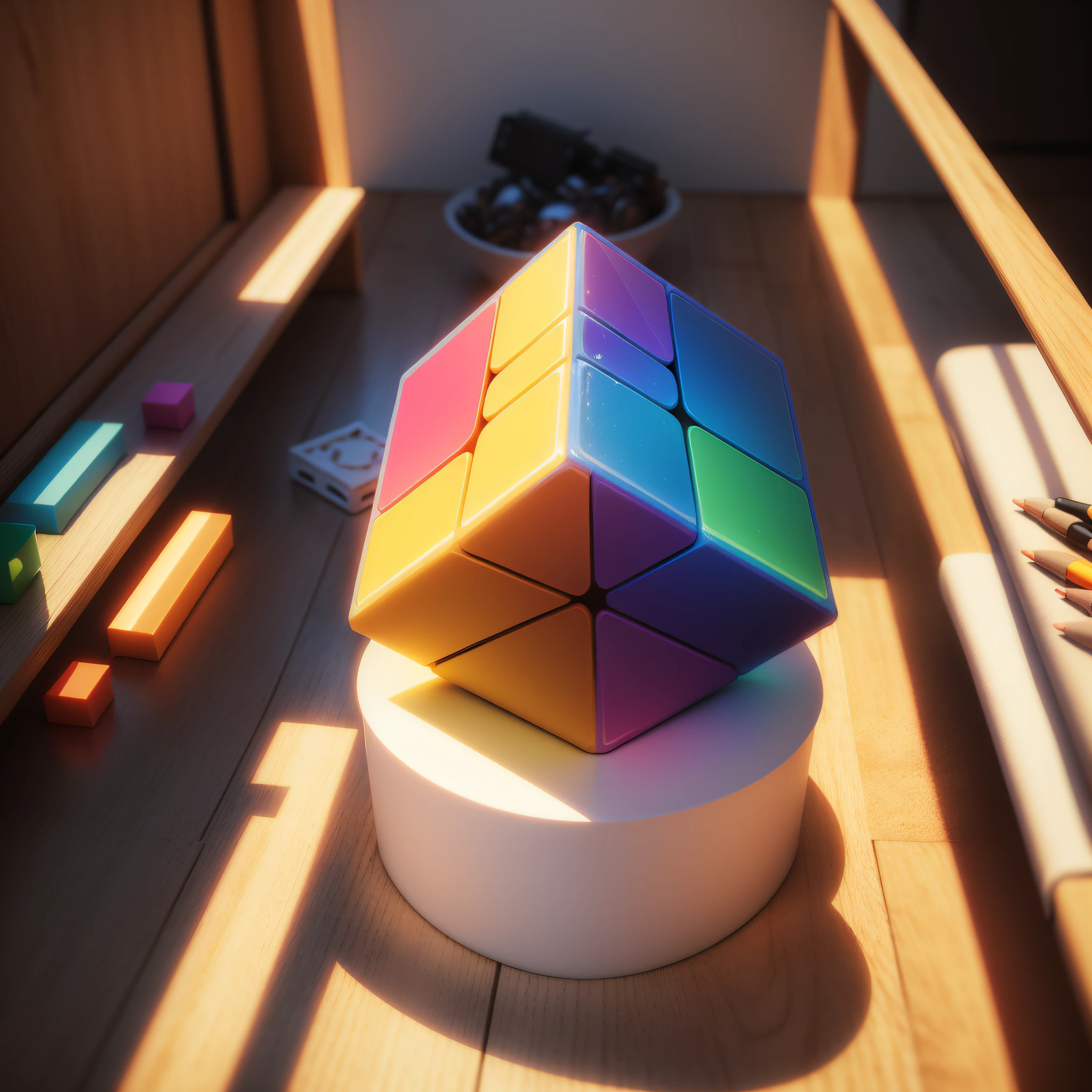 a drawing of a rainbow-colored cube, cinema 4d render colorido, 3d arte digital 4k, 3 d illutration, 3 d artistic render, arte conceitual colorida, desenho colorido, anamorphic illustration, Cinema 4 d arte, desenho colorido, ultra realistic 3d illustration, artistic rendering, 3 d epic illustrations