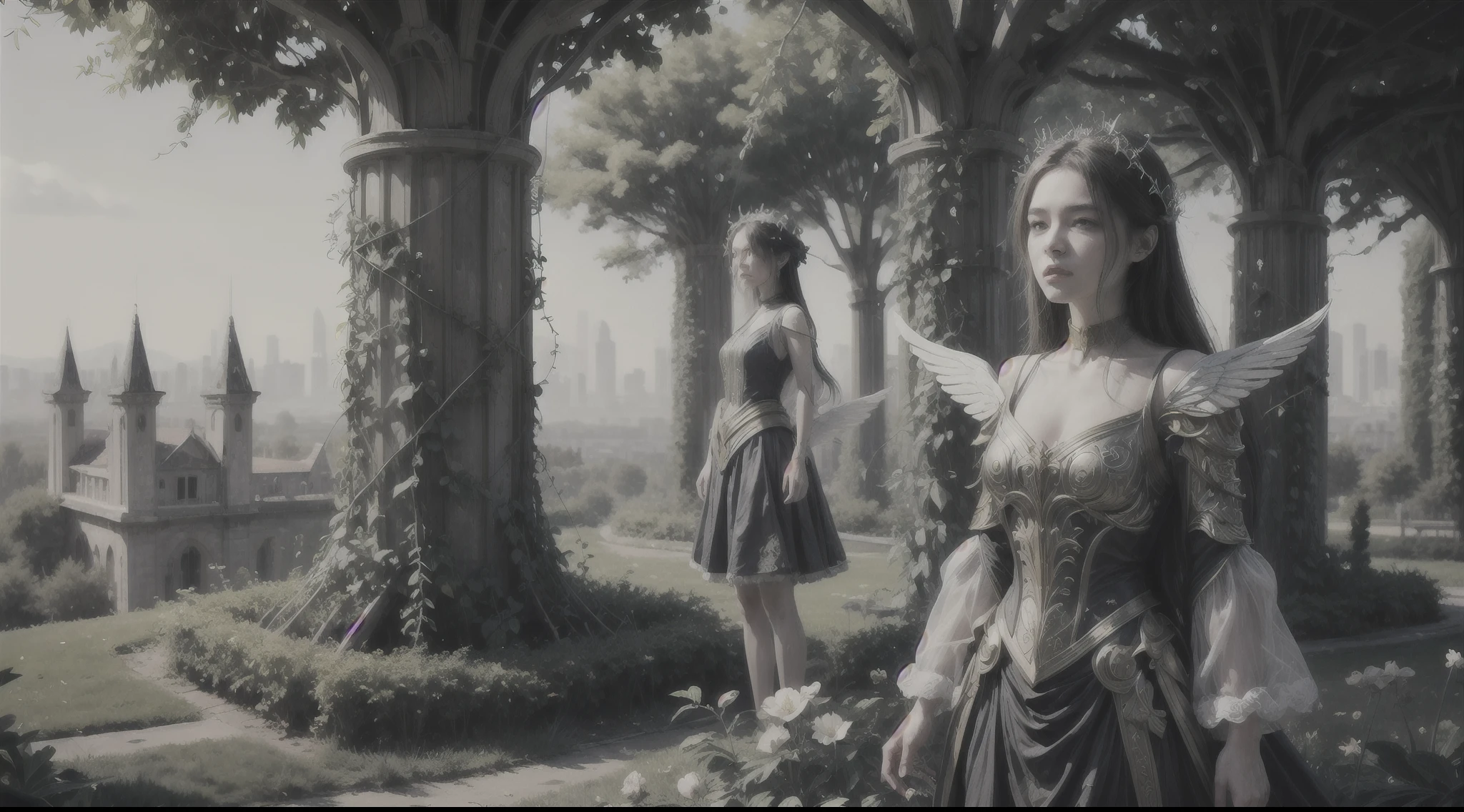 （tmasterpiece）， （best qualtiy：1.4）， absurderes， [：intricately details：0.2]， {Magical angels made of vines}, blossoms，