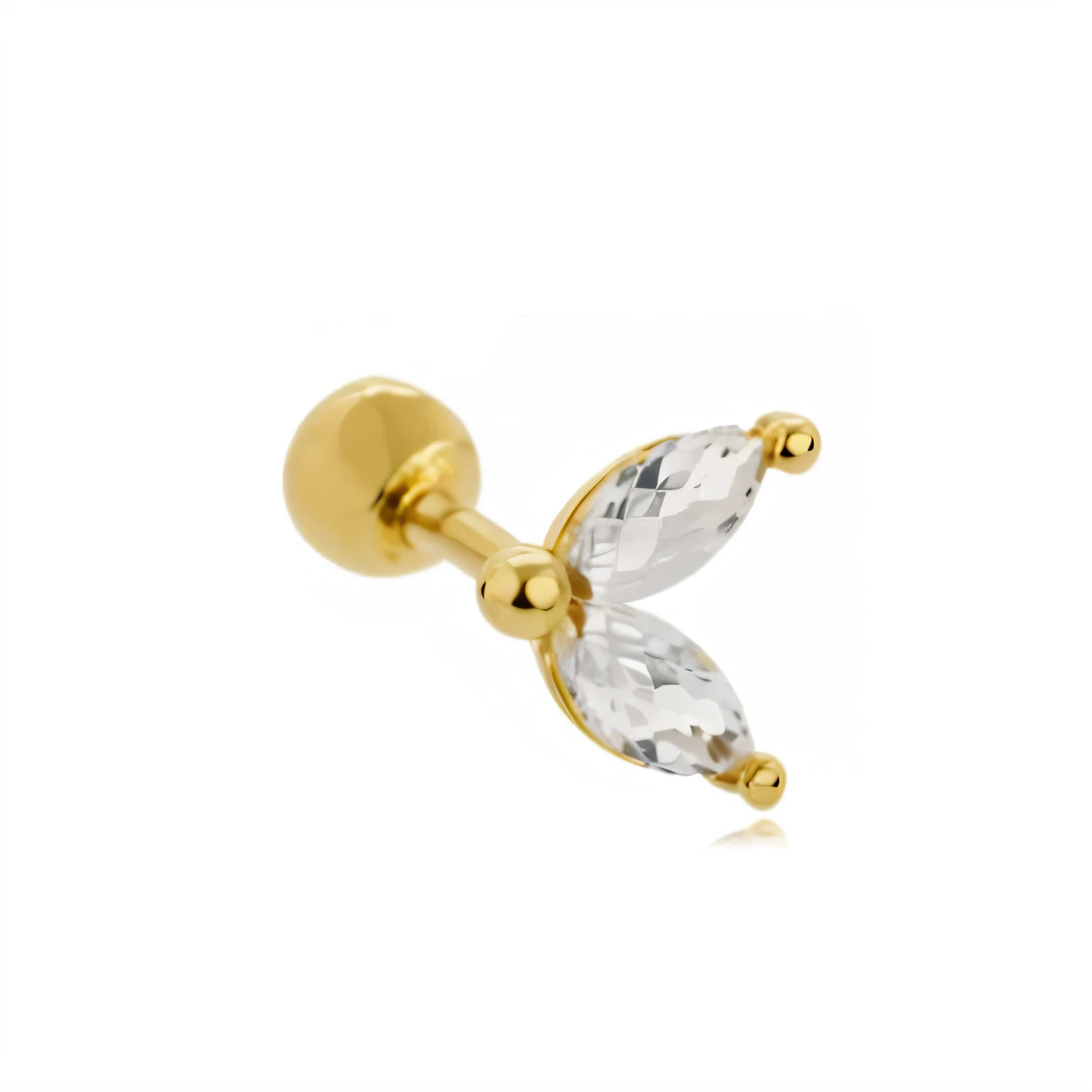 um penetrante no nariz de ouro com uma pedra cristalina clara, brinco de ouro, foto do produto, umbigo, imagemm do produto, exotic lily ears, joias de borboleta safira, Multiple views, penetrante, 24k, umbigo, imagemm de listagem, Vista lateral acima, vista de tiro longo, miniatura, Cristal, imagem, 5 millimeters, um brinco, joias borboleta, description, 16k