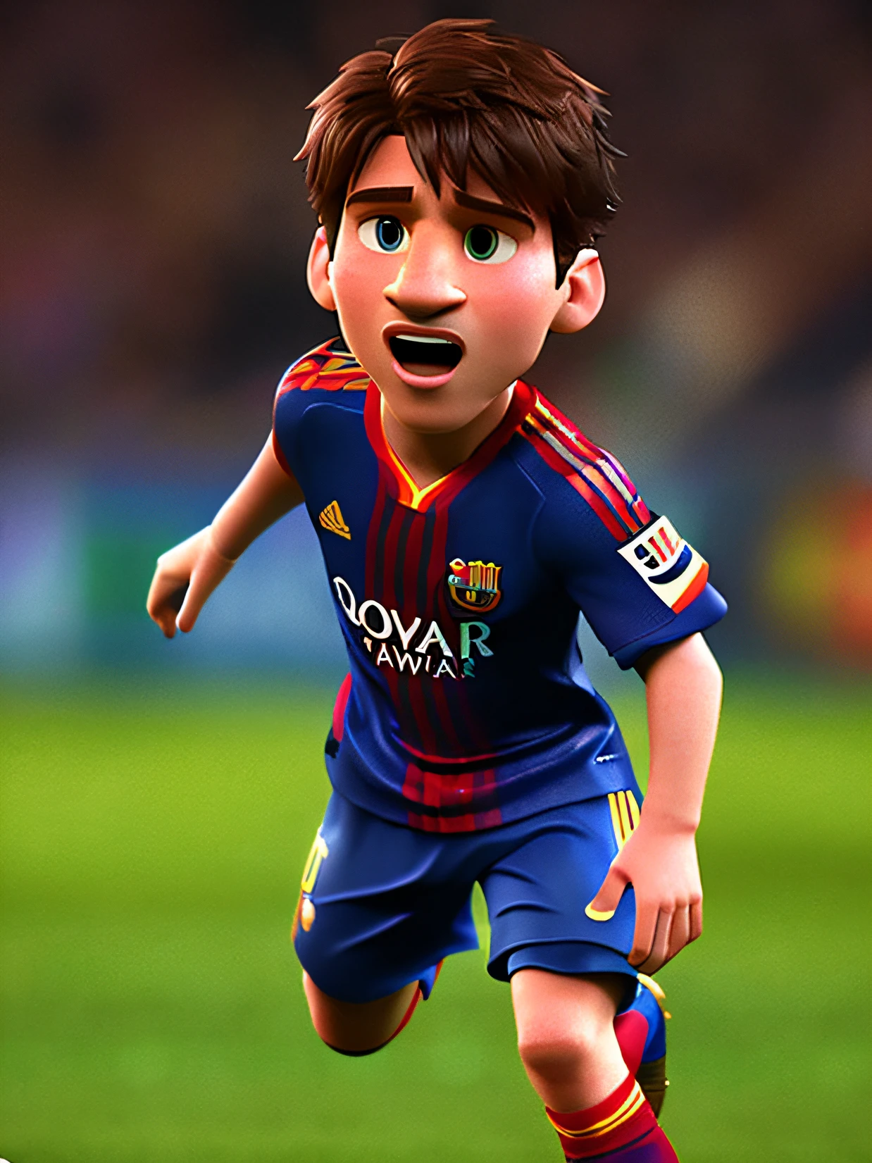 Lionel Messi, (pixar style) (masterpiece:1.2) (bokeh) (best quality) (detailed skin) (detailed texture) (8k) (claymation) (cinematic lighting) (sharp focus
