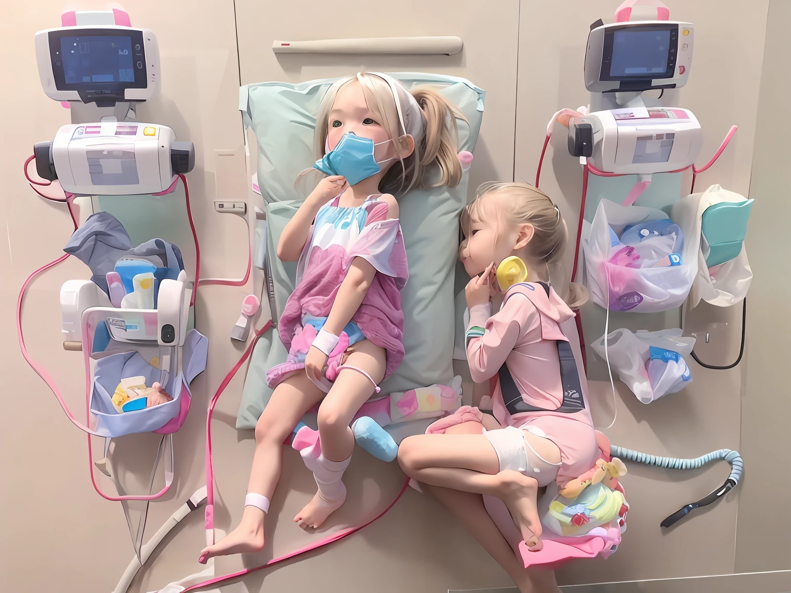 6ar old girl,Ventilators,Intubation of the trachea,No pants,Diapers