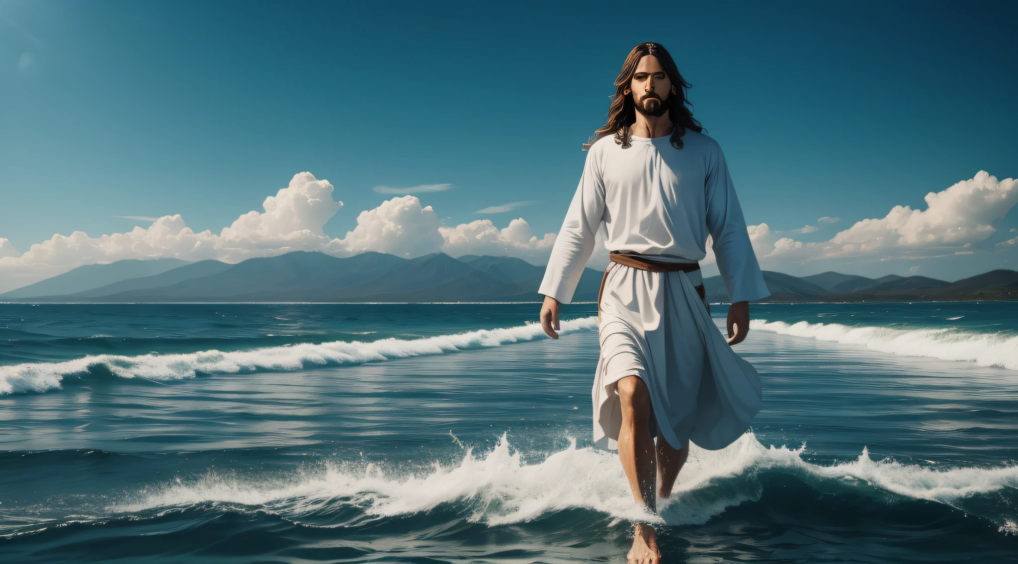 Jesus walking on water.