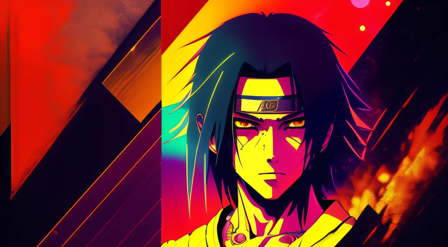 Estilo Cyberpunk Uchiha Itachi Detalhado, futurista (neon light: 1.1) Desgaste reflexivo, scientific fiction, Robot Parts, Gold Parts, EF 50mm Facial Cinematographic Light Machine, ((arte por Greg Rutkowsky)), (ghibli studio: 1.1), Artgern, arte, illustration, ((Ambiente escuro)), ((Vegnette)), ((HDR)) ((Minimum palette colors)), tons suaves, cores suaves, cores fracas, calmas, cores pastel altamente detalhadas, detalhes intrincados