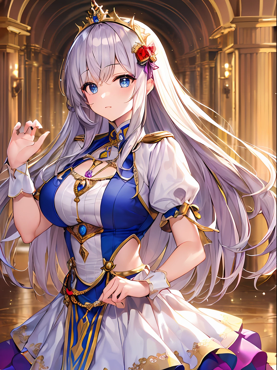 ((estilo de arte de anime)),(master part),(best quality), (Super Detalhe),((muito delicado e bonito)),((sozinho)),((corpo inteiro)),((1 princesa vitoriana em lindo vestido vitoriano com saia volumosa)),muitos babados,rosto e olhos detalhados,olhos de joia,((volumoso cabelo liso muito longo)),((lindos bordados e rendas)),lindo corsage,transparente,lindo ornamento de cabelo completo,lindo glitter joias tiara,babados ornamentados,((seios gigantescos,seios longos, mostrando os seios)),dentadura da pele,((corpo inteiro)),((saia de argola,Crinolina)),standing pose,Dynamic angle,Olhando para o Viewer,Royal Palace,(((lindo bordado lindo lindo vestido vitoriano com saia volumosa)),corpo inteiro