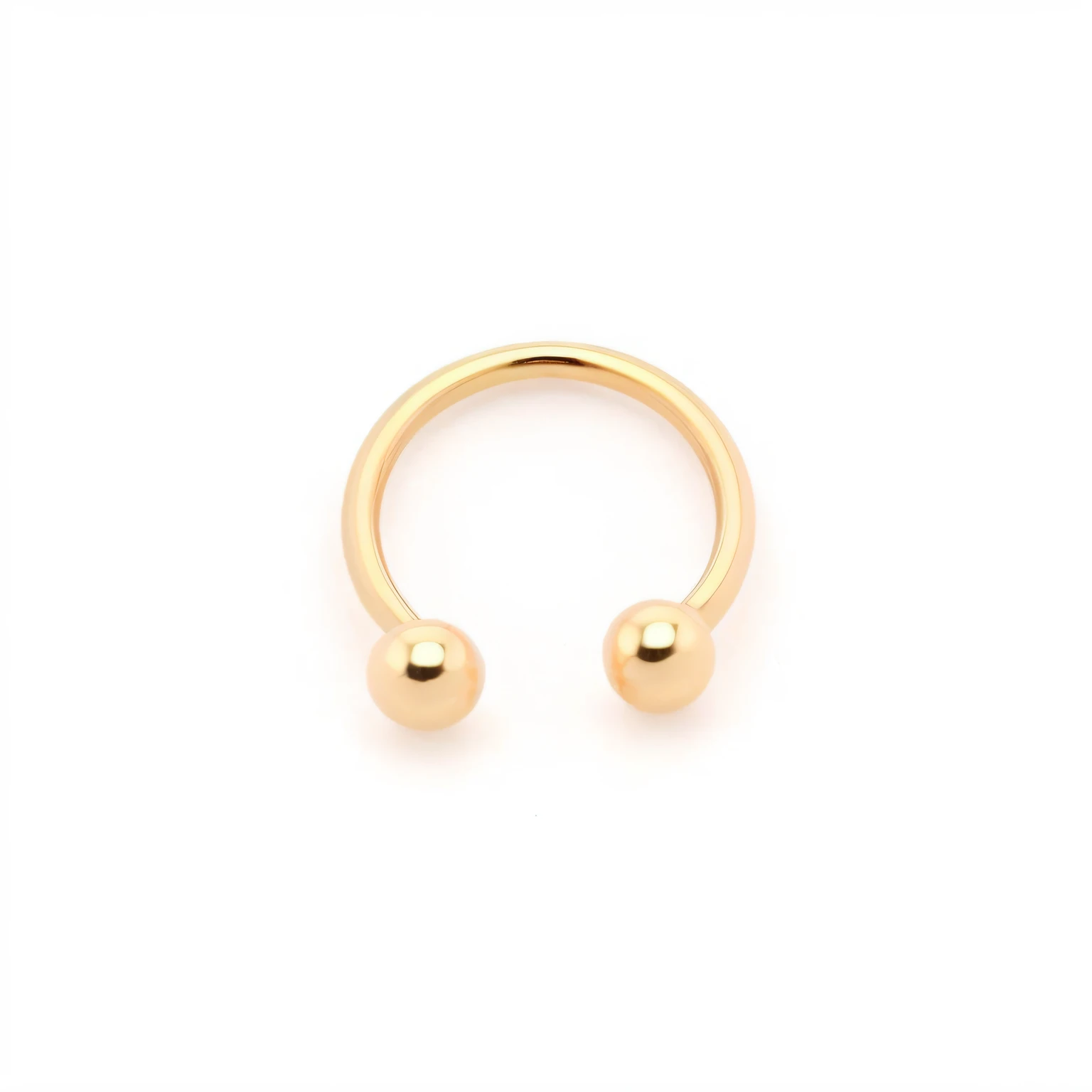 um close up de um anel de nariz de ouro com duas bolas, coleira de penetrantes, anel nasal, Brincos de aro de ouro, 10mm, 10 millimeters, 1 0 millimetres, 8 1 5, 1 2 millimetres, 12 millimeters, 1 6 mil, 16k, 9 mil, 9k, penetrante, Centered thin-ring iris, joias de ouro