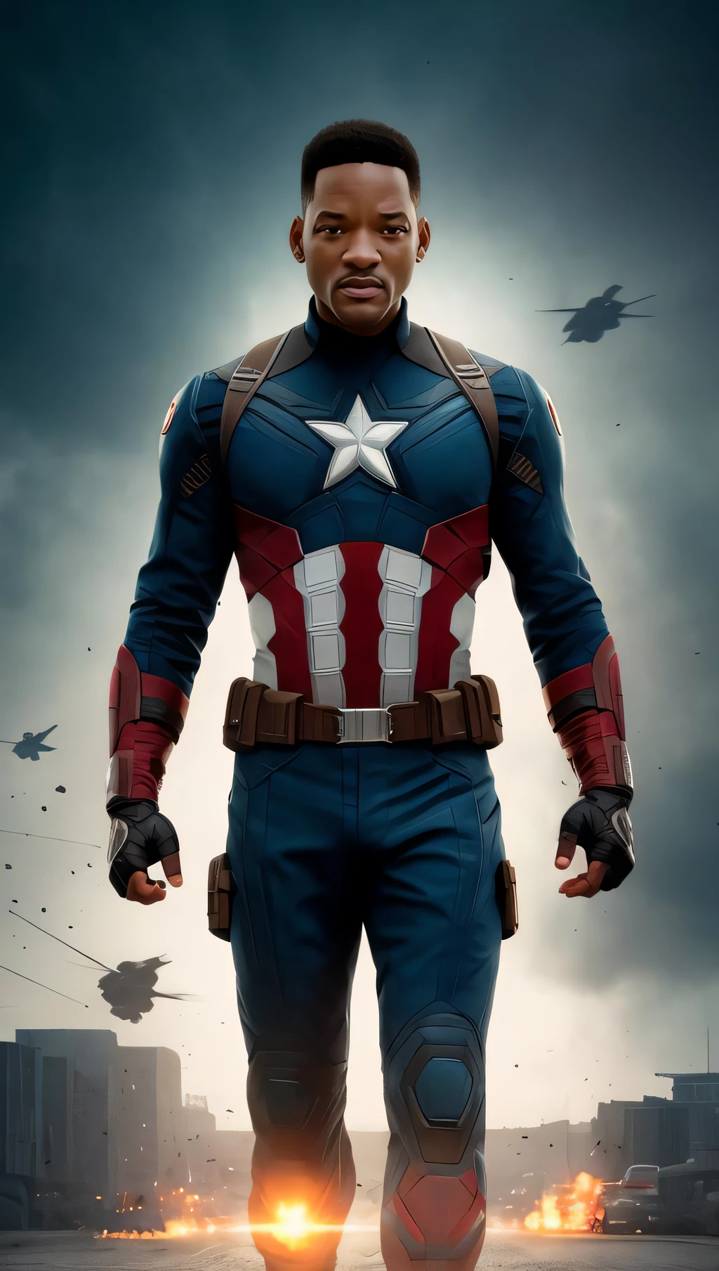 .Tarantino style Will Smith as Captain America 8k, high definition, detailed face, detailed face, detailed eyes, detailed suit, in style of marvel and dc, hyper-realistic in the style of pursuit by gesaffelstein, photorealistic, cinematic lighting, dark atmosphere, volumetric lighting, action pose, epic scene, lots of fine detail, movie style, photography, natural textures, natural light, natural blur, photorealism, cinematic rendering, ray tracing, highest quality, highest detail, Cinematic, Blur Effect, Long Exposure, 8K, Ultra-HD, Natural Lighting, Moody Lighting, Cinematic Lighting, hyper-realistic,  vibrant,  8k, detailed, ultra detail,