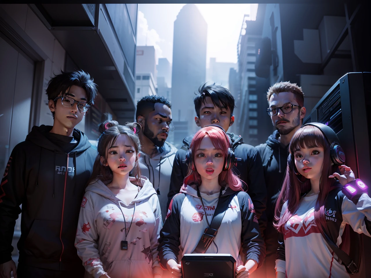 Anime , gamers, tech background