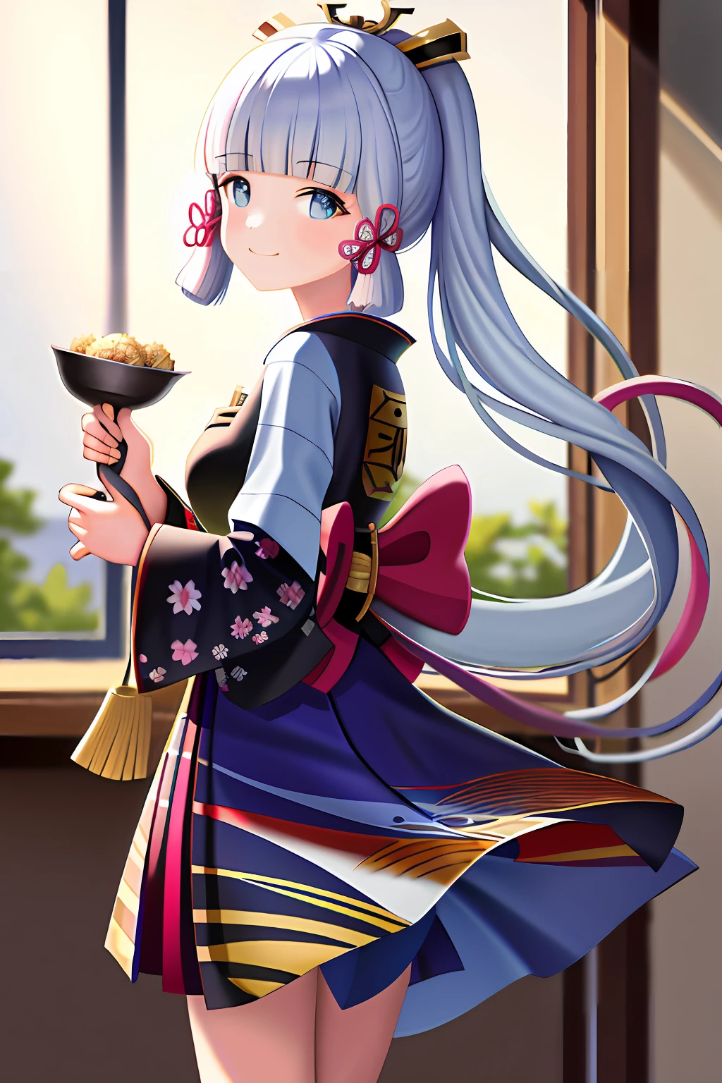 masterpiece, highres, best quality, 1girl solo, kamisato_ayaka, smile, kimono