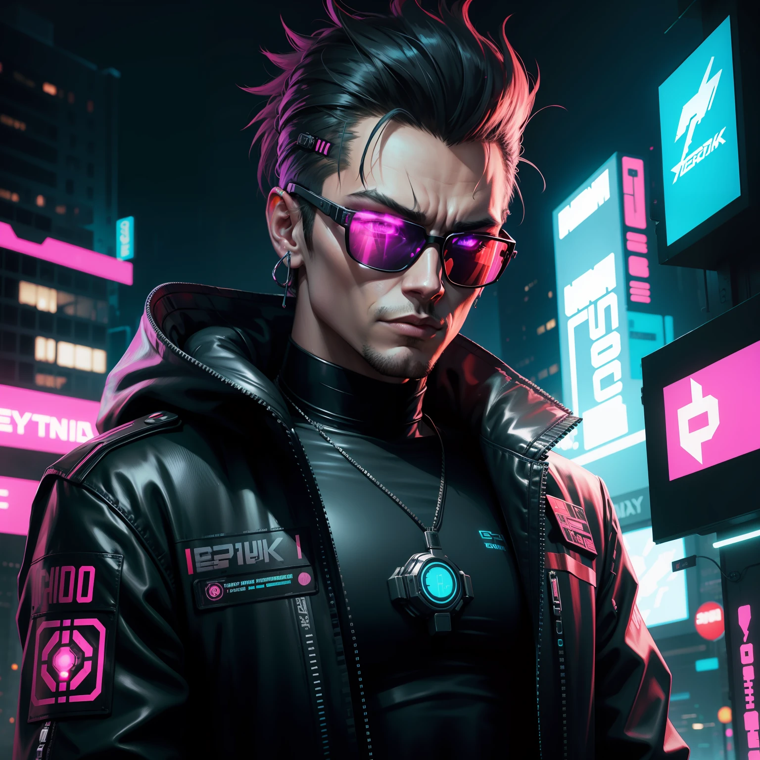 Cyber man in sunglasses gives a thumbs up in front of Neon City, Cyberpunk dude, Cyberpunk art ultra-realistic 8K, Hyperrealistic Cyberpunk style, Cyberpunk style, Cyberpunk style, Cyberpunk style, Hyperrealistic, Cyberpunk style, Cyberpunk Hero, Cyberpunk Digital Art, Cyberpunk Character, Cyberpunk Shading, Has Cyberpunk style, Cyberpunk-Street thug, Cyberpunk themed art, Digital painting in cyberpunk style