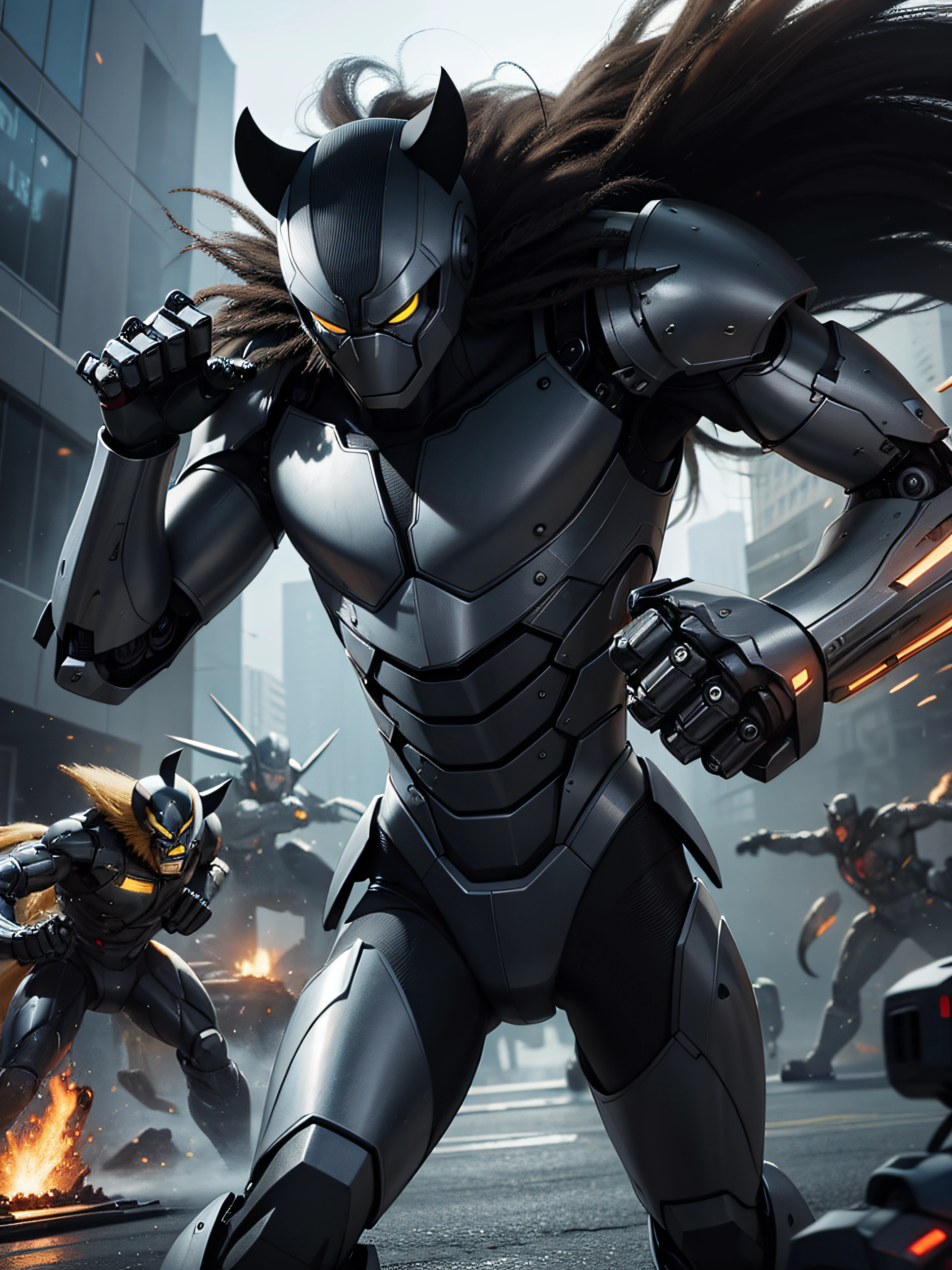 (negro) wolverine (metal) Realistic robotic in battle