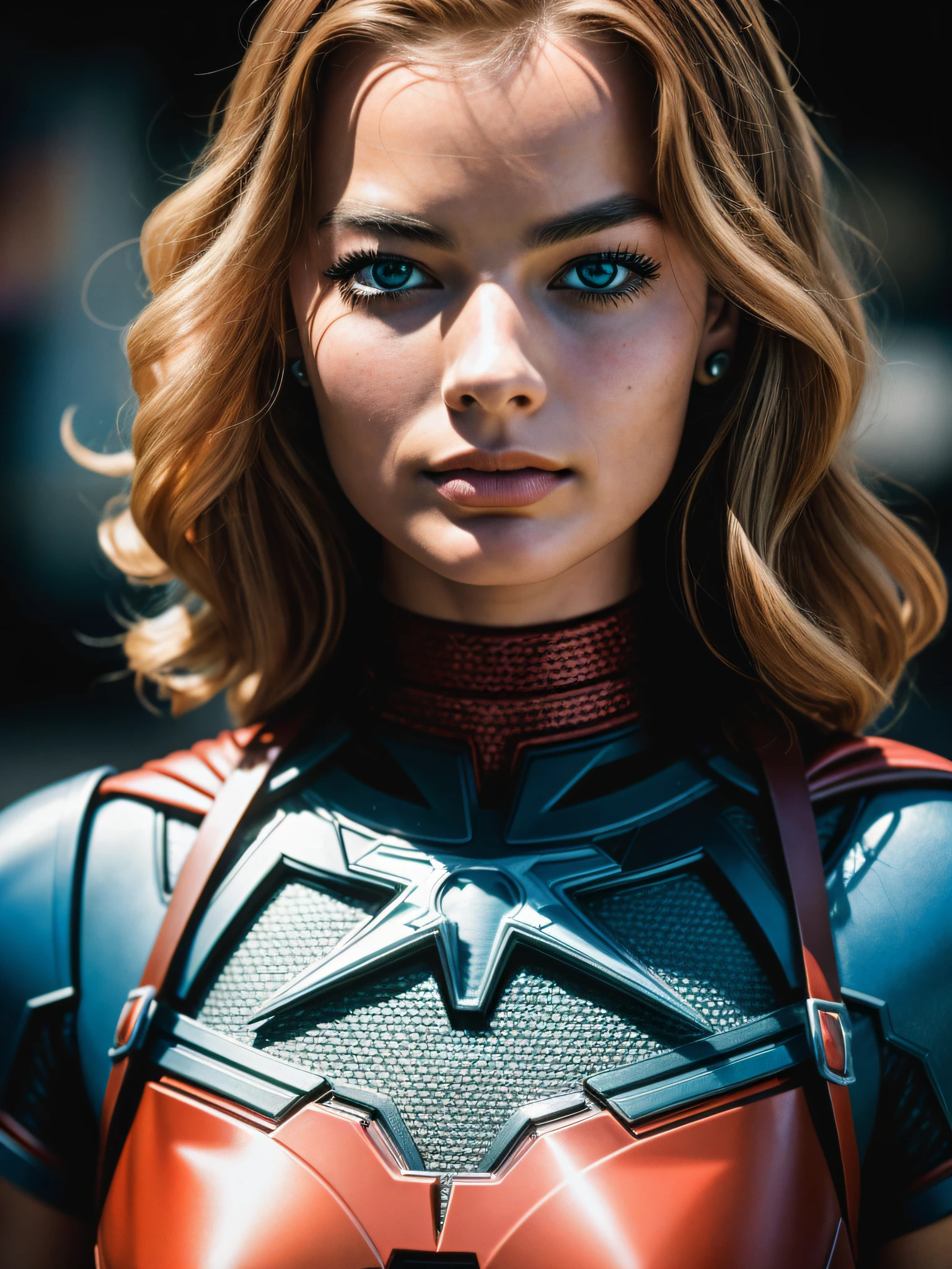 ((Arlequina da DC comics)), inspirada em Margot Robbie, auto retrato hiper-realista, 8k UHD, DSLR, grain of film, pintura fotorrealista Fujifilm XT3 arte midjourney,