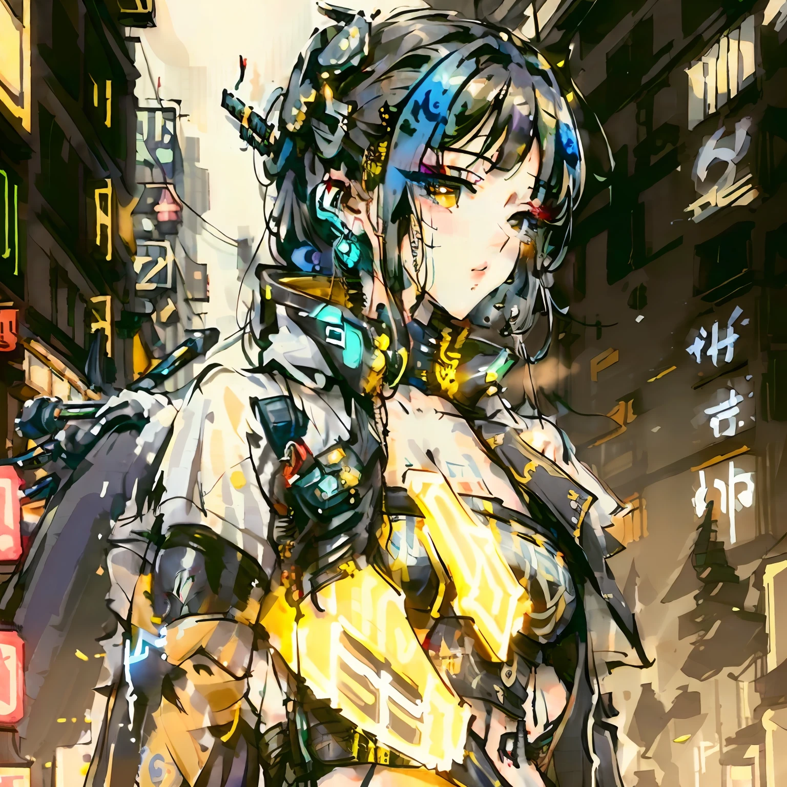Mujer Araffe con un top amarillo y abrigo de piel en una calle de la ciudad, Estilo cyberpunk hiperrealista, Ross Tran 8 K, Cyberpunk hermosa chica, cyberpunk 2 0 y. o Chica modelo, Estilo cyberpunk , Hiperrealista, Hermosa modelo de mujer cyberpunk, Arte cyberpunk ultrarrealista 8K, dreamy cyberpunk girl, en estilo cyberpunk, Ella lleva ropa de calle, Llevar ropa de calle cyberpunk