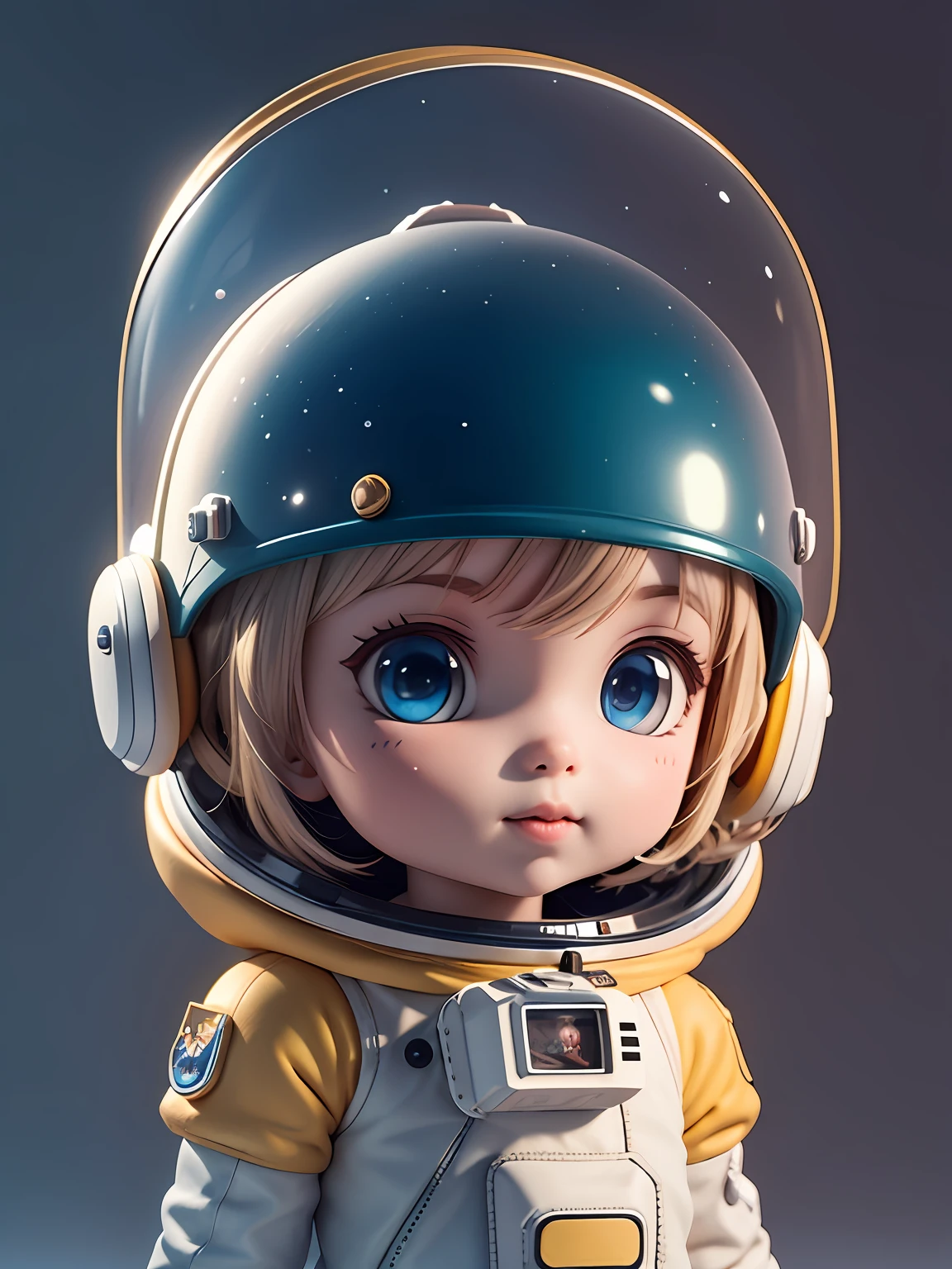 There is a little doll with helmet and helmet, cute 3d rendering, little astronaut looking up, portrait anime space cadet boy, cute 3d anime boy rendering, cute detailed digital art, male explorer mini cute boy, 3d rendering stylized, 3d rendered character art 8k, cute digital painting, anime style 3d, super detailed rendering