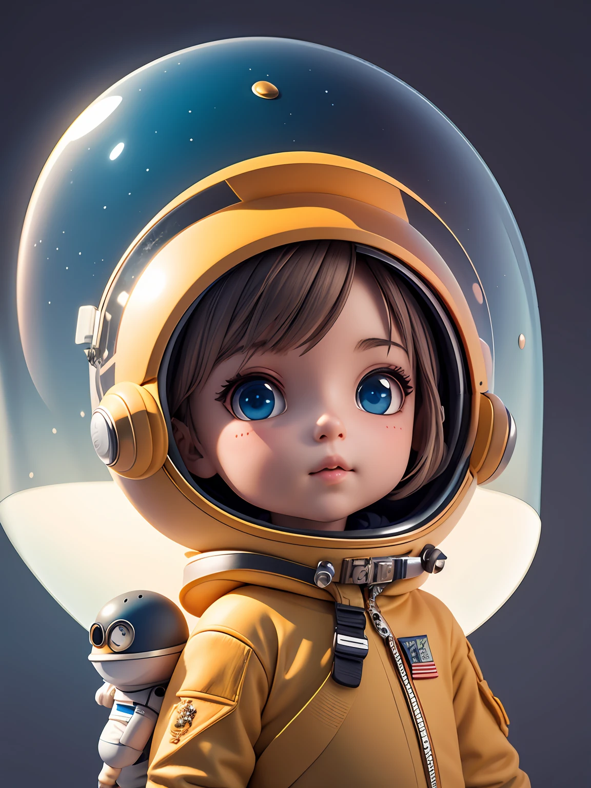 There is a little doll with helmet and helmet, cute 3d rendering, little astronaut looking up, portrait anime space cadet boy, cute 3d anime boy rendering, cute detailed digital art, male explorer mini cute boy, 3d rendering stylized, 3d rendered character art 8k, cute digital painting, anime style 3d, super detailed rendering