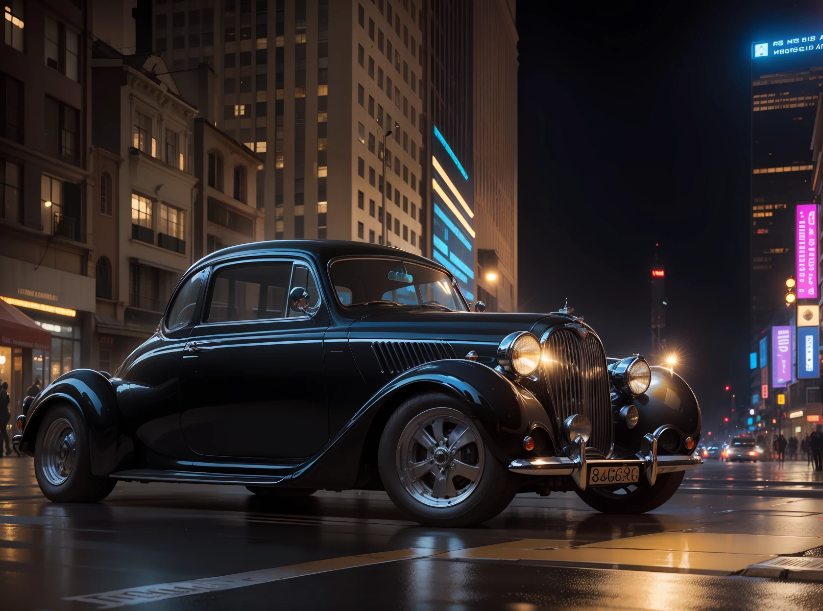 Necessidade de velocidade, JAGUAR 1958 VERMELHO BRILHANTE, Headlights on, correndo pela rua molhada, quase, spreading water on the street, hyper realistic, motion blur, blurry background, altamente detalhado, divine proportion, (((Enquadrado))), perfect composition, perfect lighting, octan render, 8k, Artistic photography, trending on ArtStation, foco nítido, Studio photo, detalhes intrincados, altamente detalhado, Directed by: Greg Rutkowski