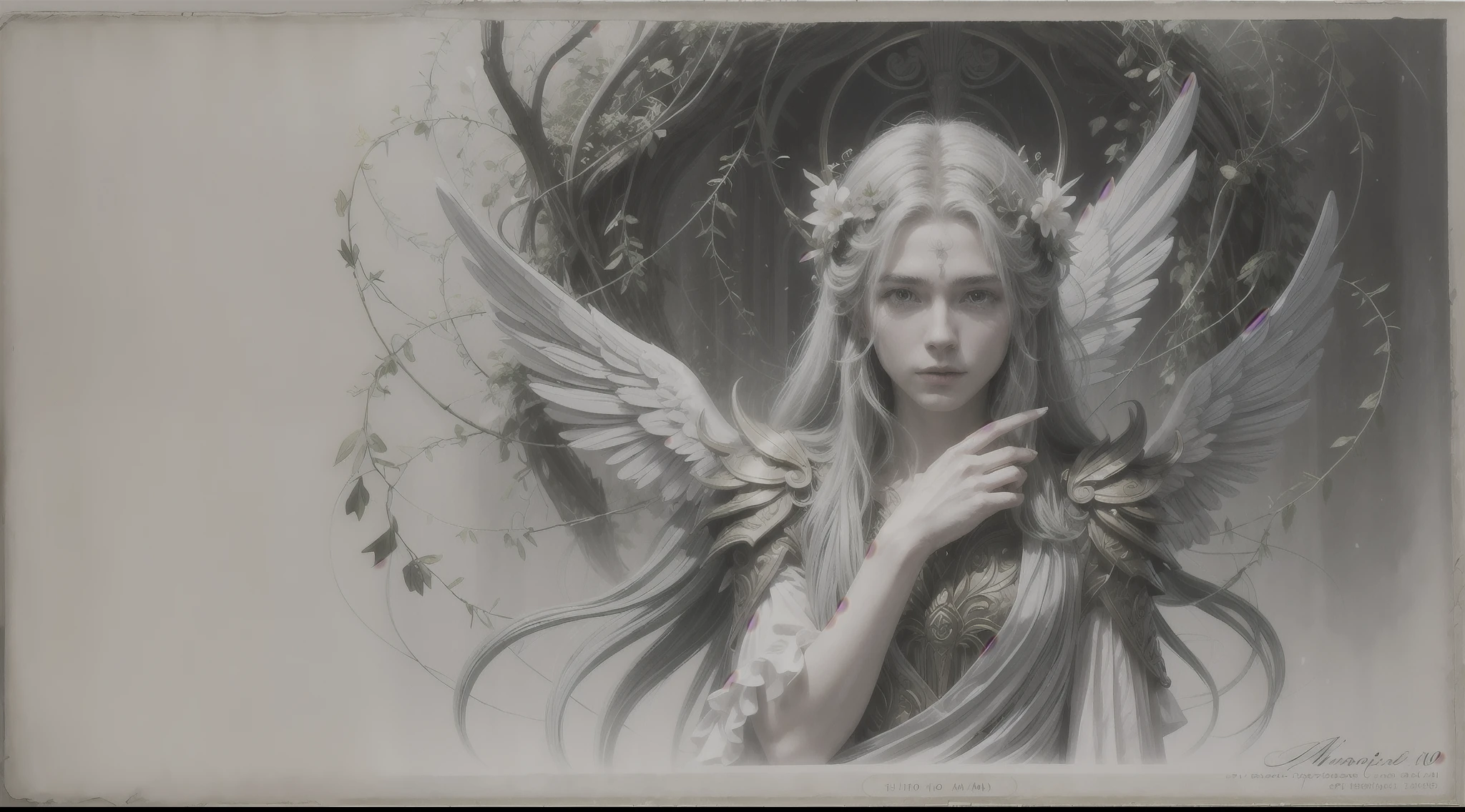 （tmasterpiece）， （best qualtiy：1.4）， absurderes， [：intricately details：0.2]， {Magical male angel made of vines}, blossoms，