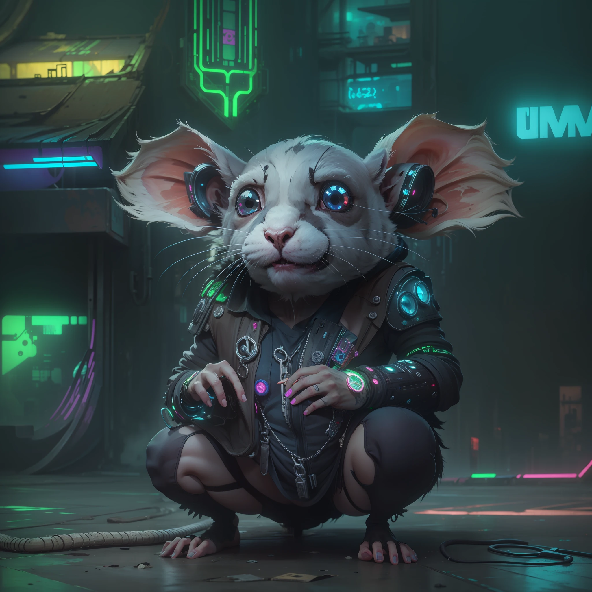 (um ratinho, estilo cyberpunk)
