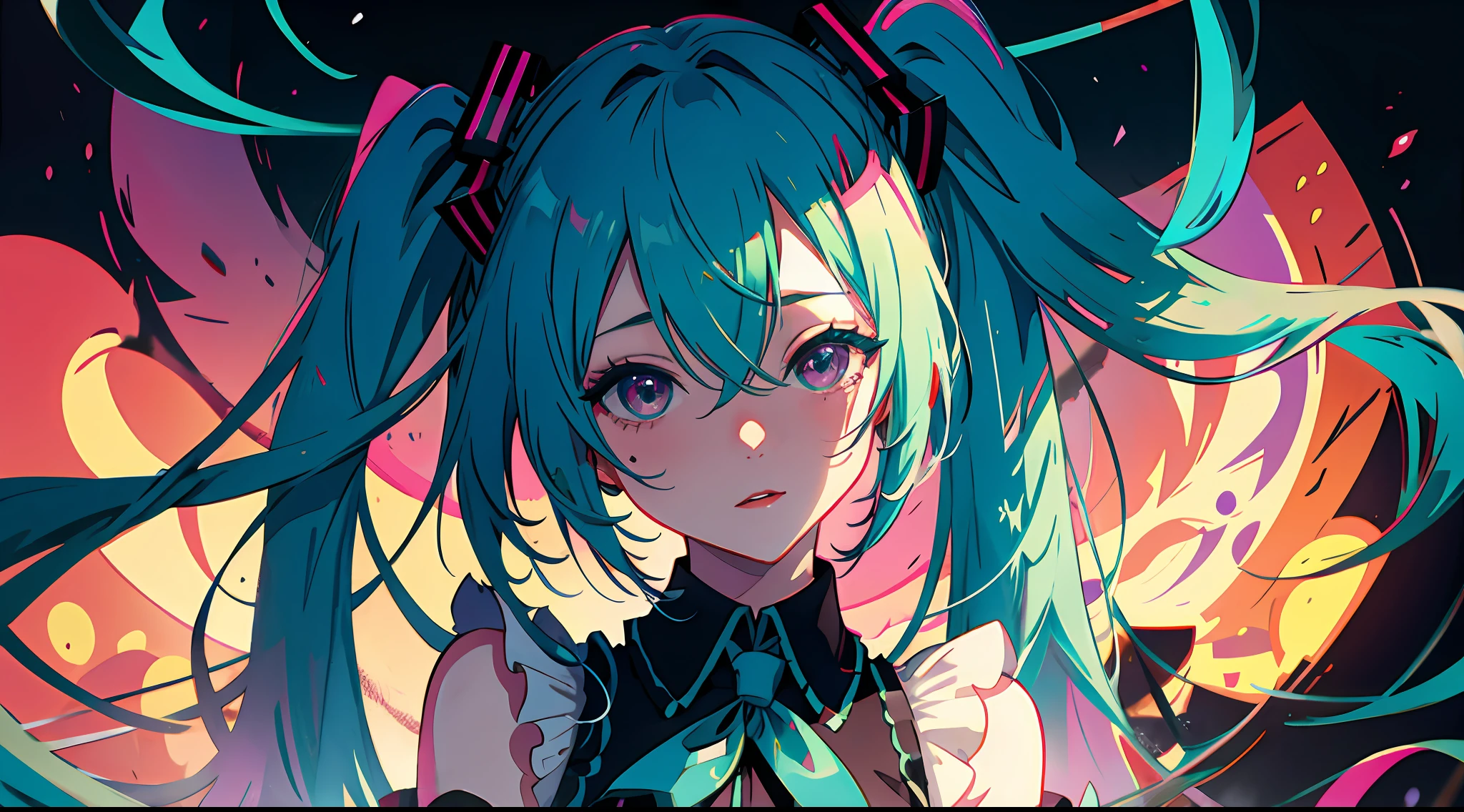 hatsune miku, grimace, shaded face, masterpiece, absurdres,