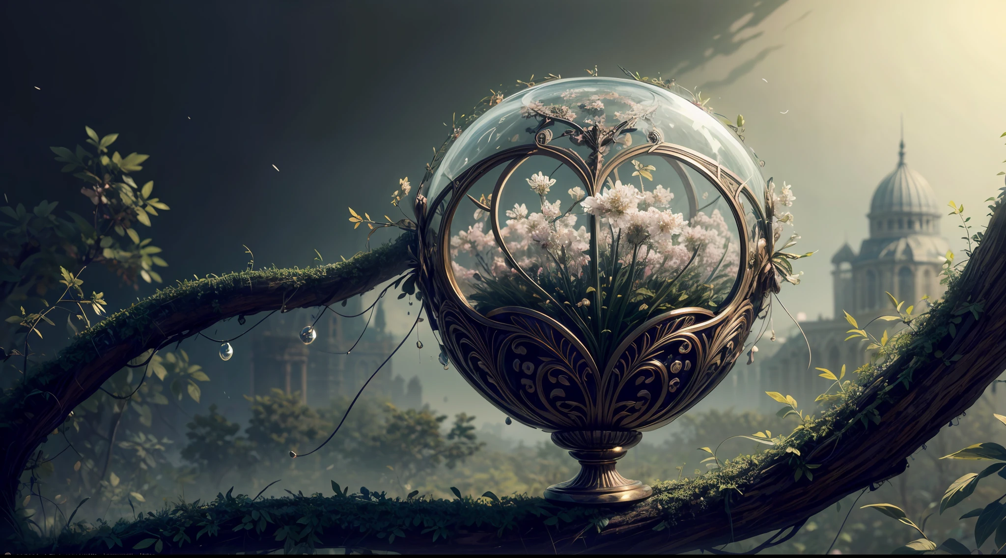 （masterpiece）， （best qualtiy：1.4）， absurderes， [：intricately details：0.2]， {Vine made of magic}, blossoms， Strong focus，Mysterious symbol， sparkling motes, insane detailed，k hd，concept-art，number art，with dynamism，