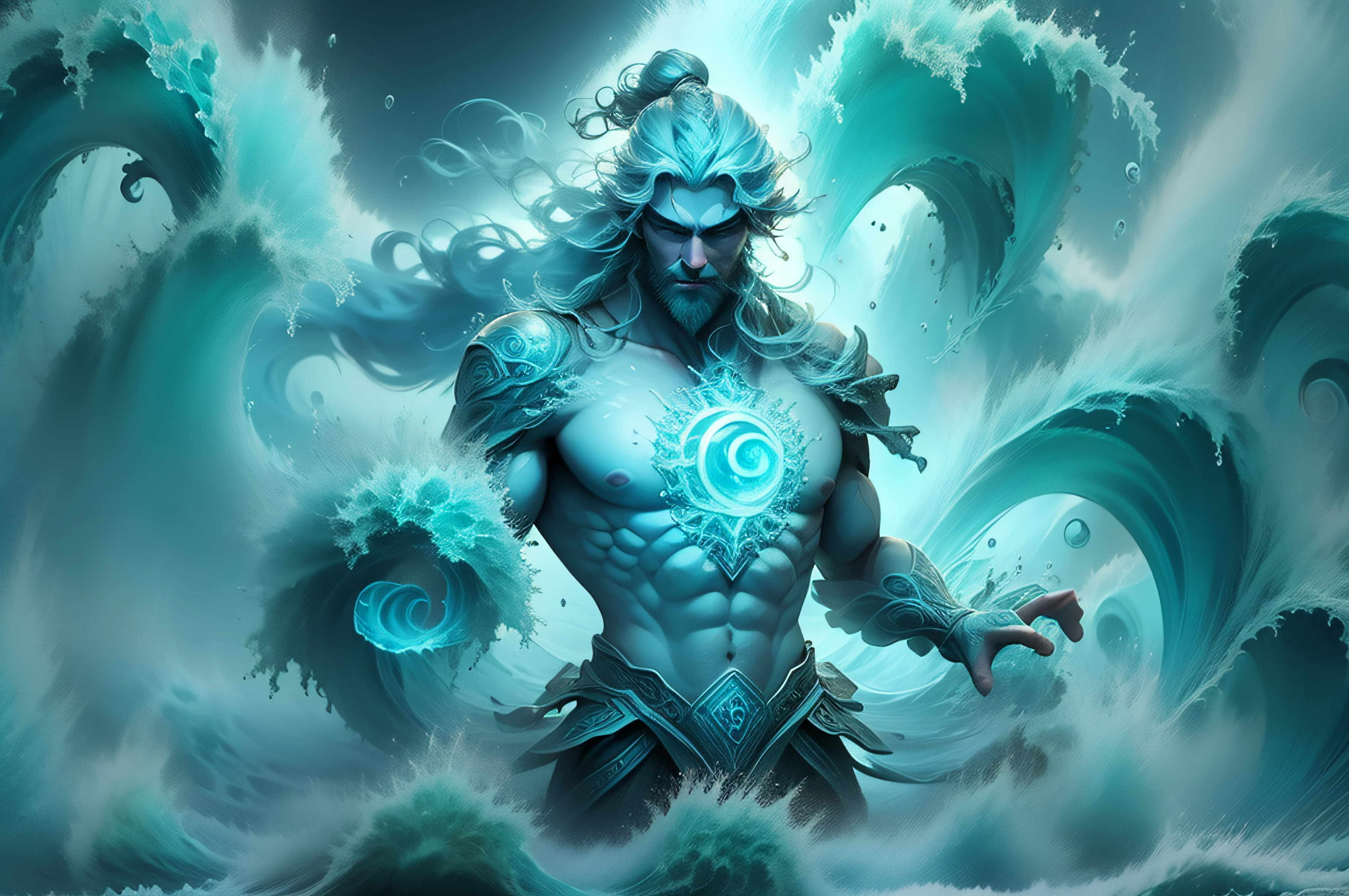 "Poseidon, the formidable deity of the ocean, radiating strength and dominance over the boundless waters."