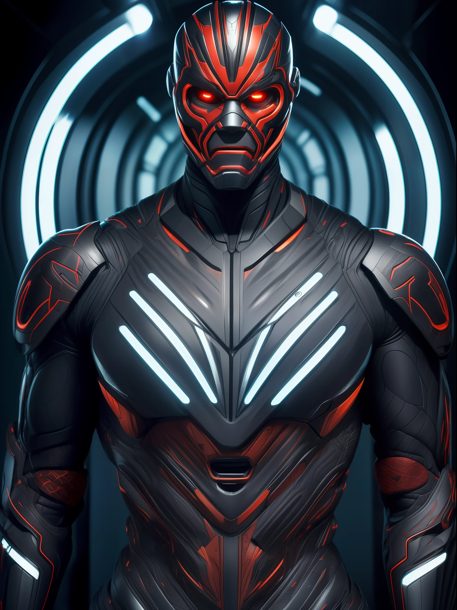 1man with biomechanical body, com fios interligados em seu corpo, rosto humano realista, qualidade UHD 8K, cena de filme, Filmado do filme, olhar intenso, captura de tela de um filme, ((autoretrato do rosto frontal com zoom focado))