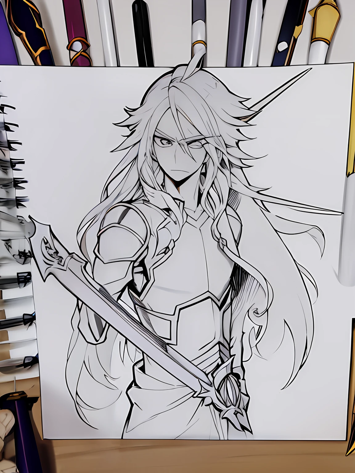 desenho de um homem com uma espada em um ceu estrelado, personagem estilo anime, um desenho de anime, desenho estilo anime, como um personagem de anime, desenho de anime, personagem de anime, sombreamento de anime, sombreamento de anime.