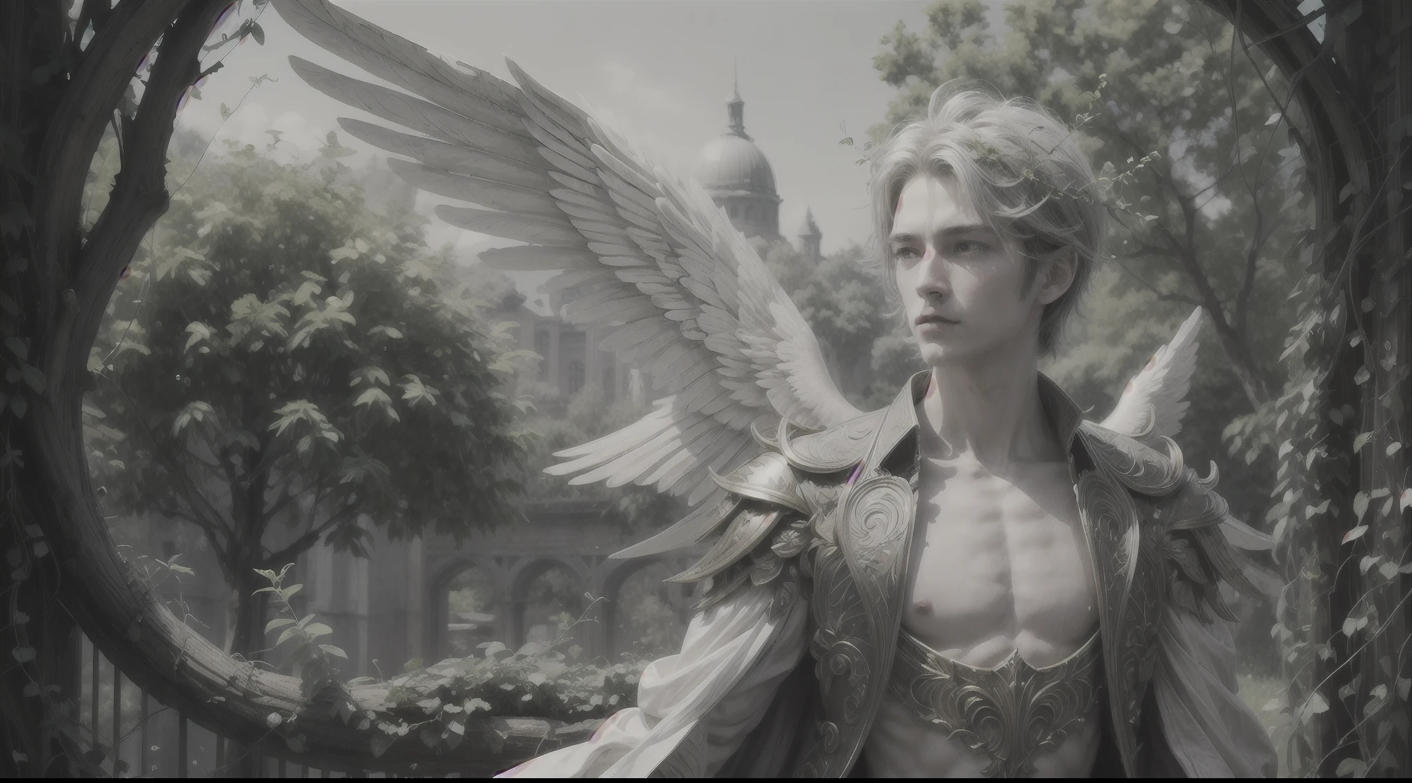（tmasterpiece）， （best qualtiy：1.4）， absurderes， [：intricately details：0.2]， {Magical male angel made of vines}, blossoms，
