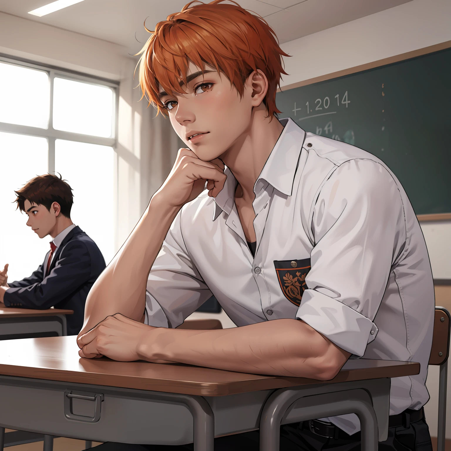 -yeld maadolescents with brown Latin skin and orange hair, estan en la escuela hablan preocupados sobre algo importante