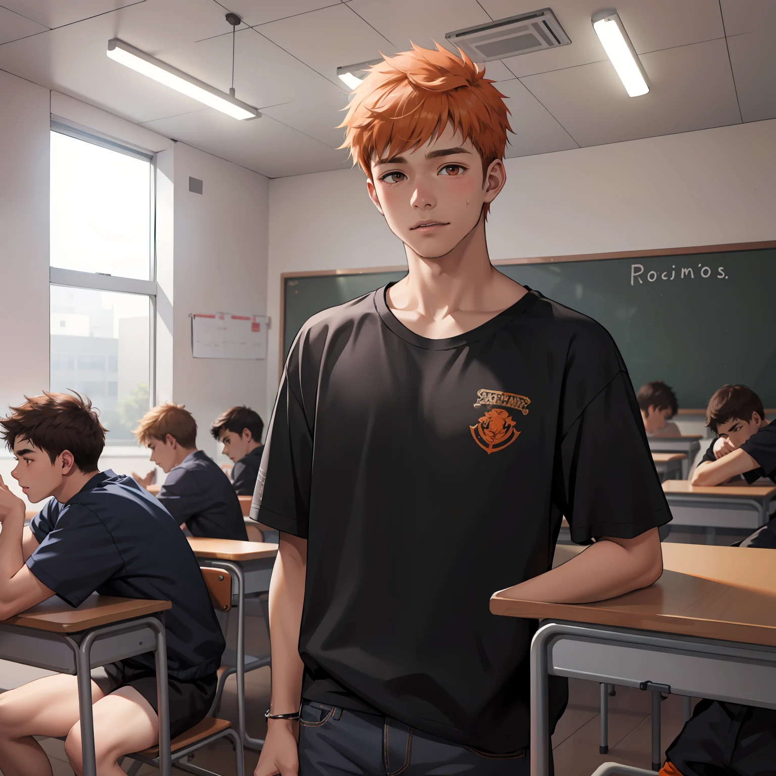15-year-old male adolescents with brown Latin skin and orange hair, estan en la escuela hablan preocupados sobre algo importante