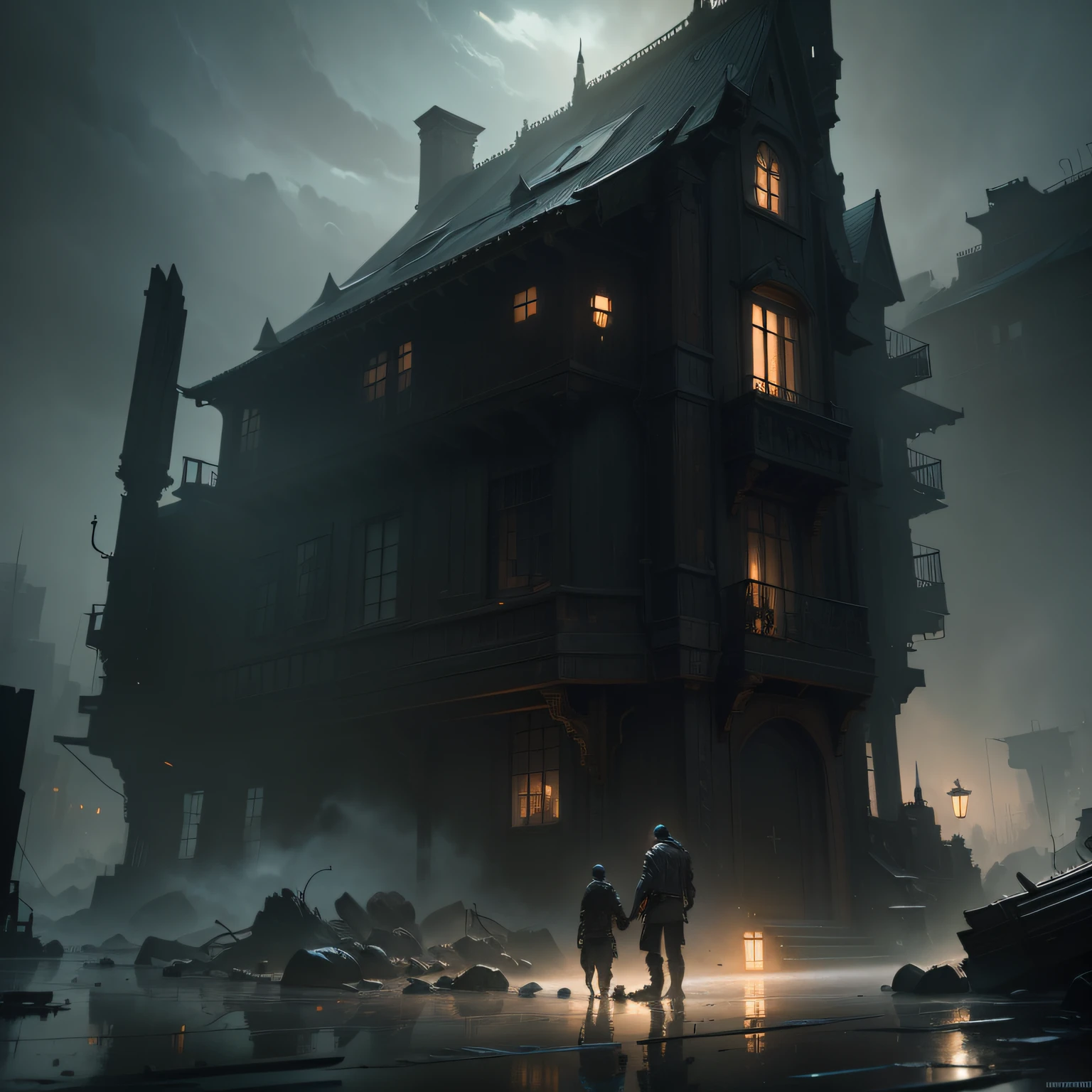 father and son cloded, by Jeremy Mann, 8k, detailed detailed matte painting, deep color, fantastical, intricate detail, splash screen, complementary colors, fantasy concept art, 8k resolution trending on Artstation Unreal Engine 5