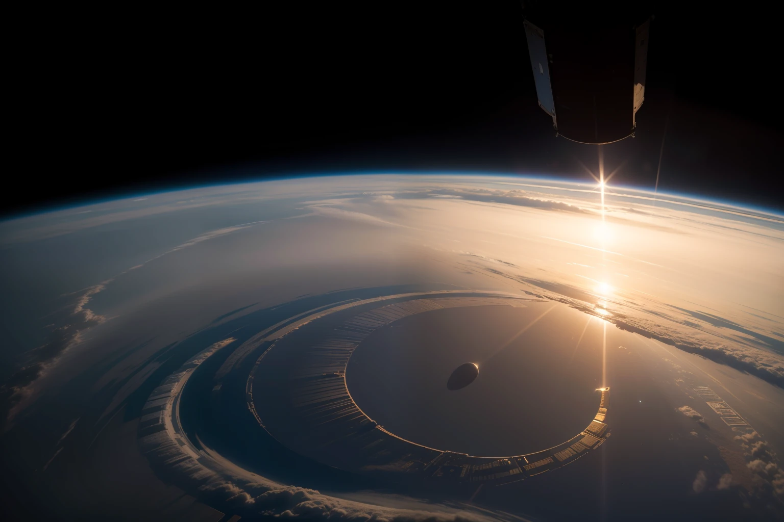 The planet Earth as seen from the cabin of a space station with all the real details. O sol esta iluminando onplaneta pelo lado direito. realista. fotografia premiada.