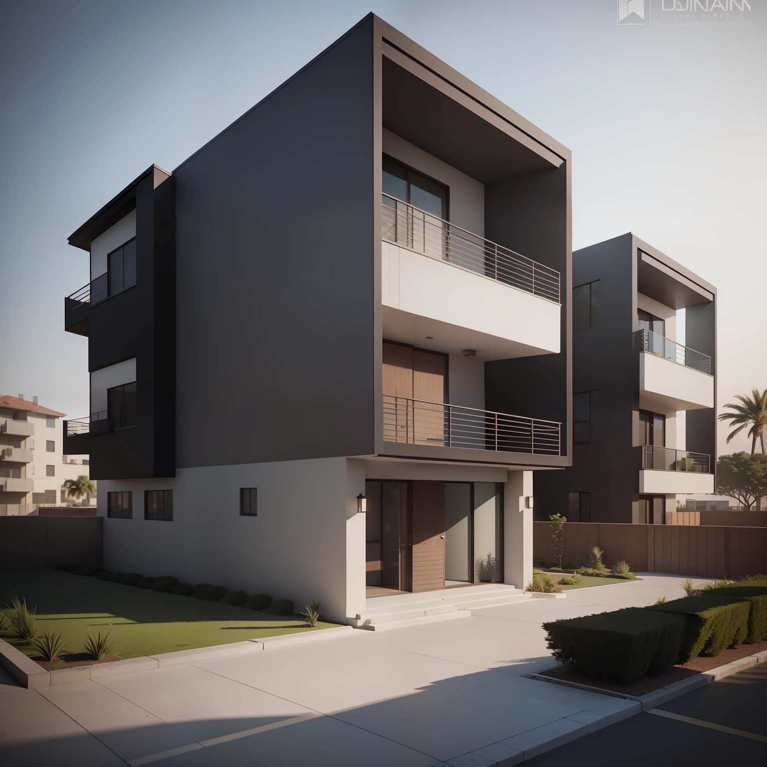 condominium of houses architectural rendering, mantra rendering, architectural render, renderizado, digital render, conceptual rendering, architecture rendering, Detailed rendering, architectural visualisation, Directed by: Luis Miranda, digital render, architectural 3 d render, a digital rendering, artistic rendering, dramatic rendering, high-quality render, photo rendering, a photorealistic rendering