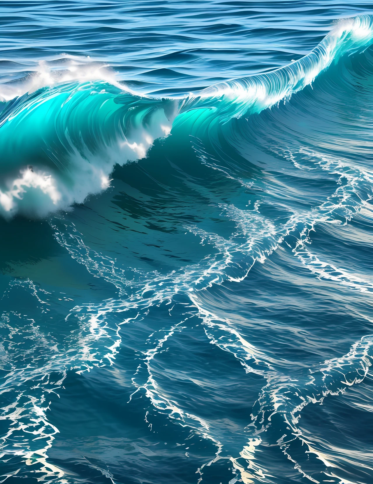 High resolution photorealistic image of transparent iridescent aqua splashing curling beach wave --auto --s2