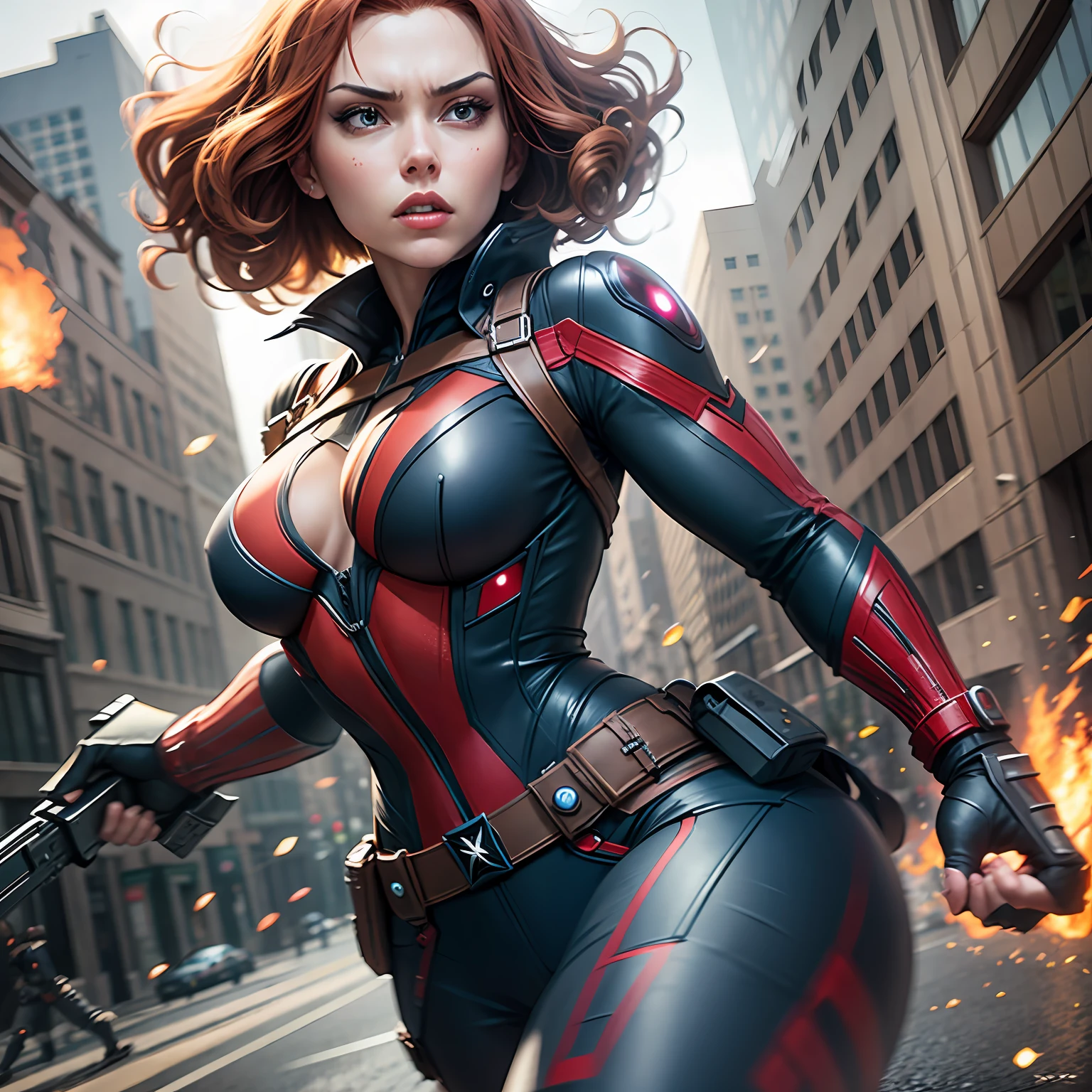 character, black widow shooting, black widow, Marvel, action scene