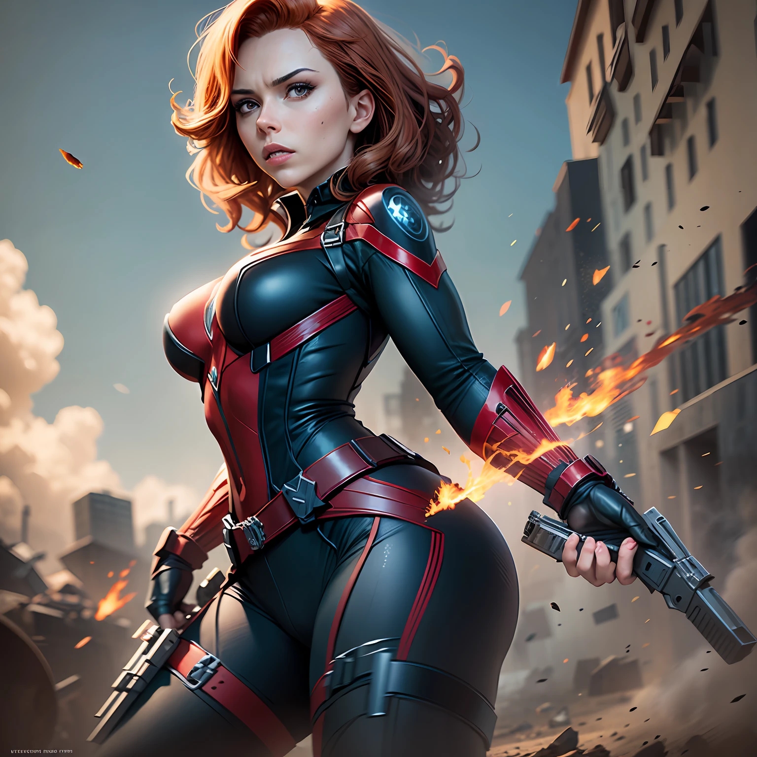 character, black widow shooting, black widow, Marvel, action scene
