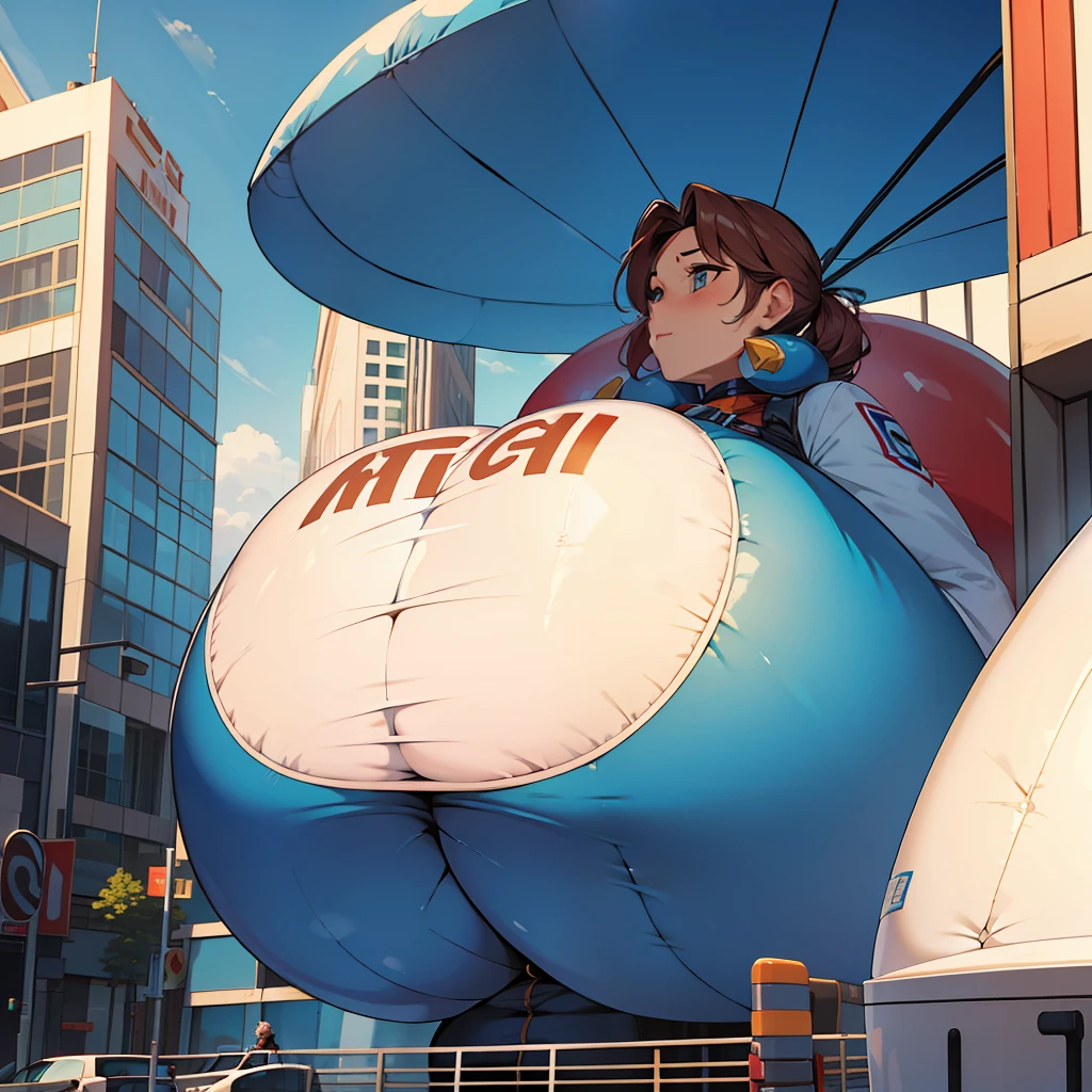 Mother becomes inflatable getting bigger but tries to hide