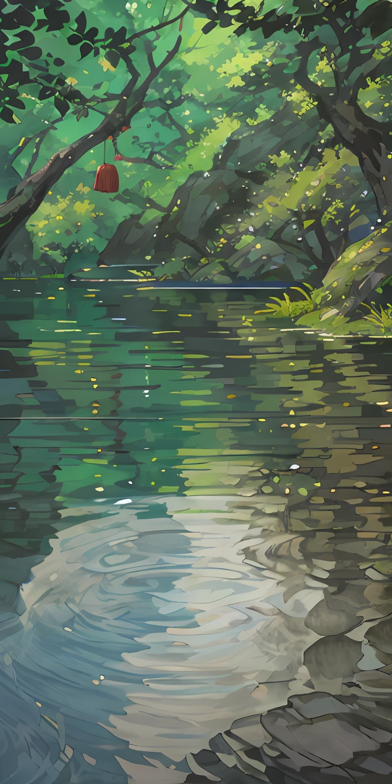 Chinese ancient times, spring, jungle, lake, cave, waterfall, tree, meadow, rock, deer, hot spring, water vapor, (illustration: 1.0), epic composition, realistic lighting, HD details, masterpiece, best quality, (very detailed CG unified 8k wallpaper) detailed reflection
