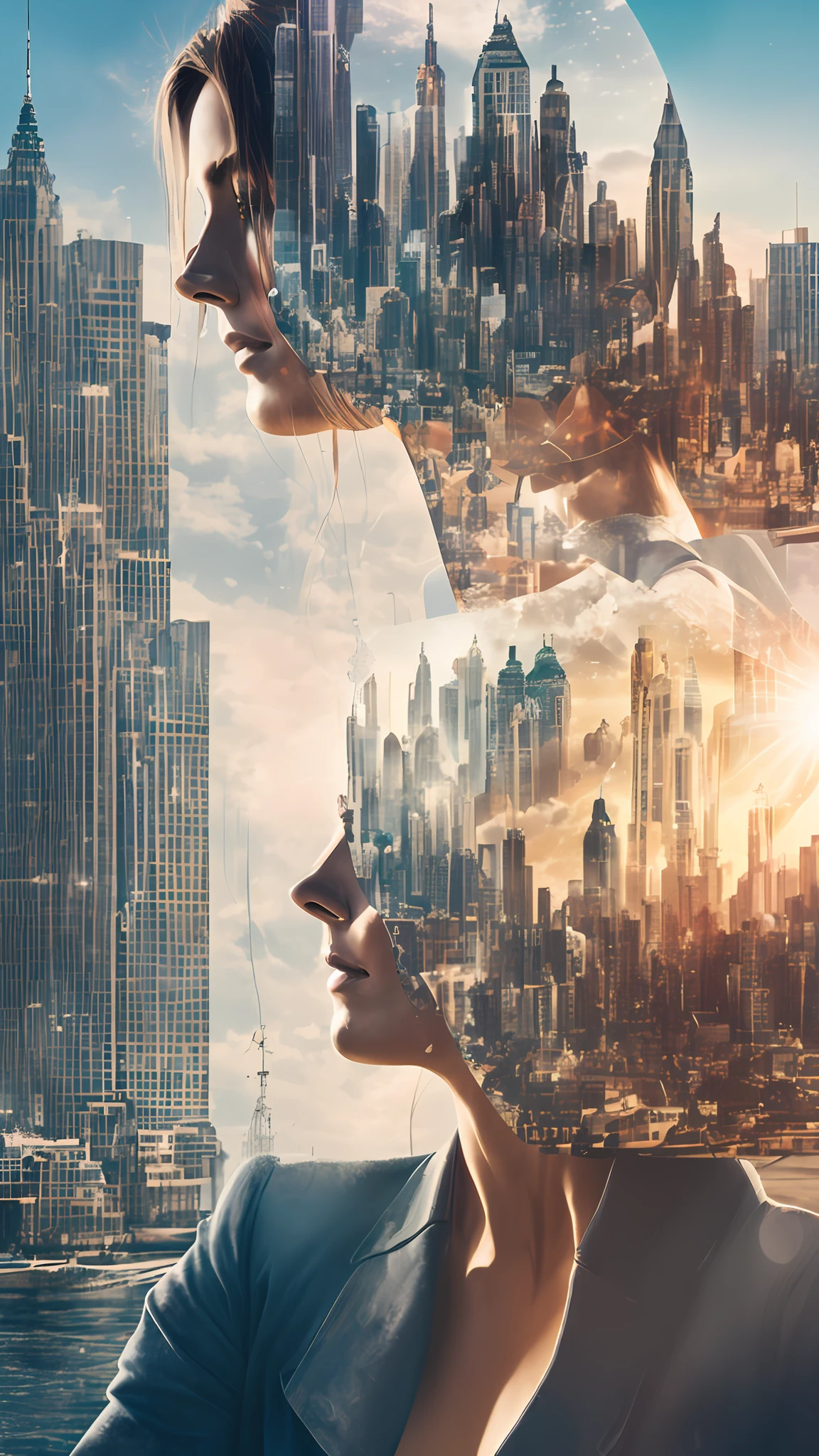 Dublex style, woman ((one woman)), dystopian city