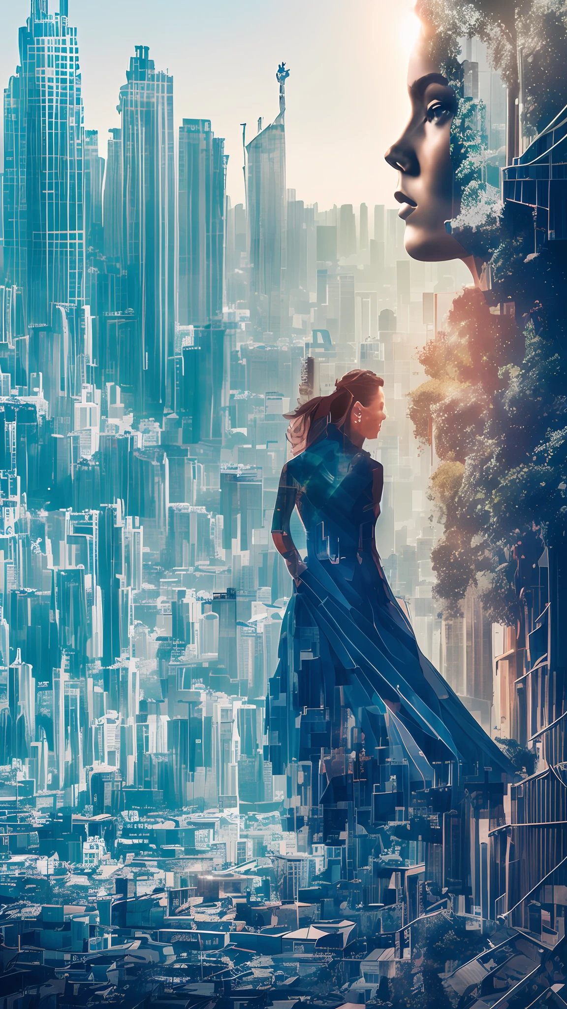 Dublex style, woman ((one woman)), dystopian city